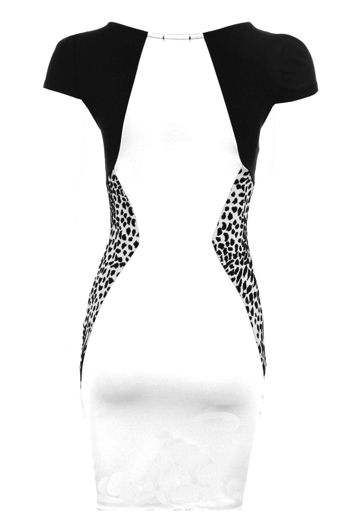 Womens Animal Print Side Contrast Cap Sleeve Slim Fit Ladies Bodycon Short Dress