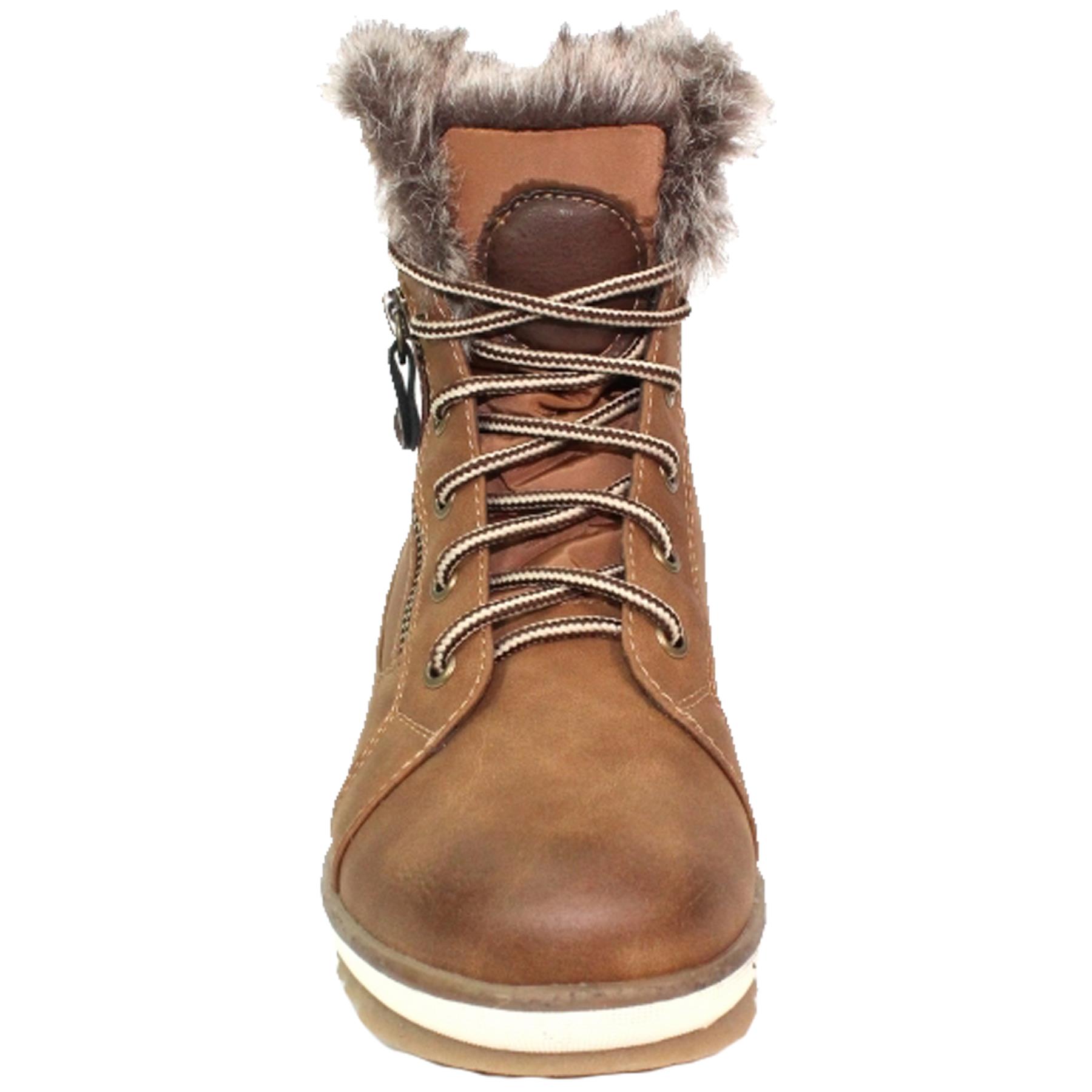 Amelia Zipper Shoe Padded Insole Comfort Faux Fur Lace Up Flat Boots