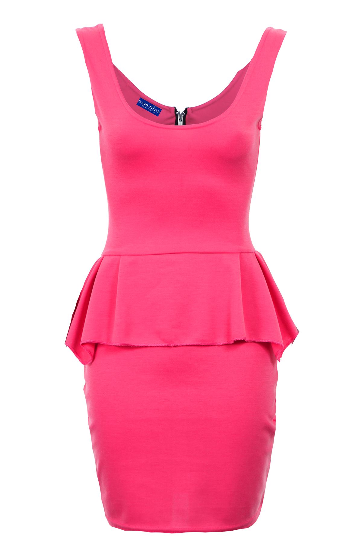 Femmes sans manches zip Maj U cou Mesdames Peplum robe courte moulante équipée