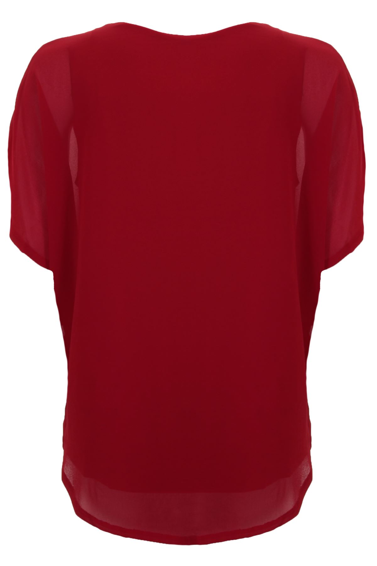 Ladies Batwing Sleeve Lined Chiffon Rhinestone Diamante Blouse Plus Size Top