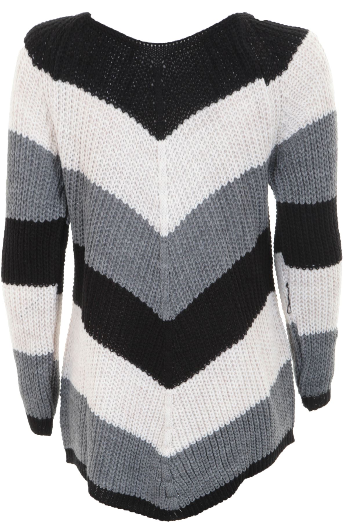 Ladies Long Sleeve Cable Knit Stripe Oversized Curved Hem Jumper Sweater Top