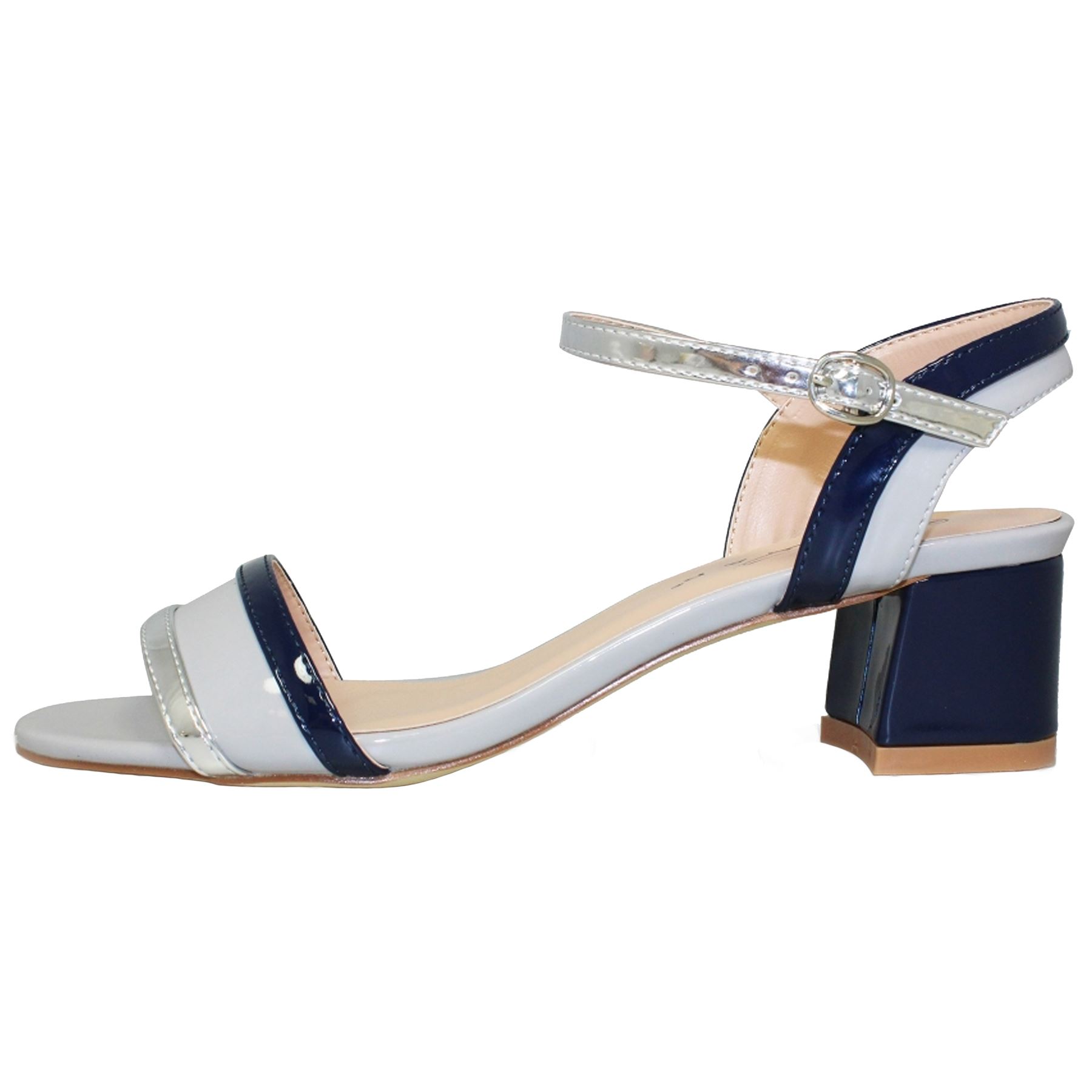 JLH941 Buckle Ankle Strap Peep Toe Marley Block Synthetic Patent Leather Heels