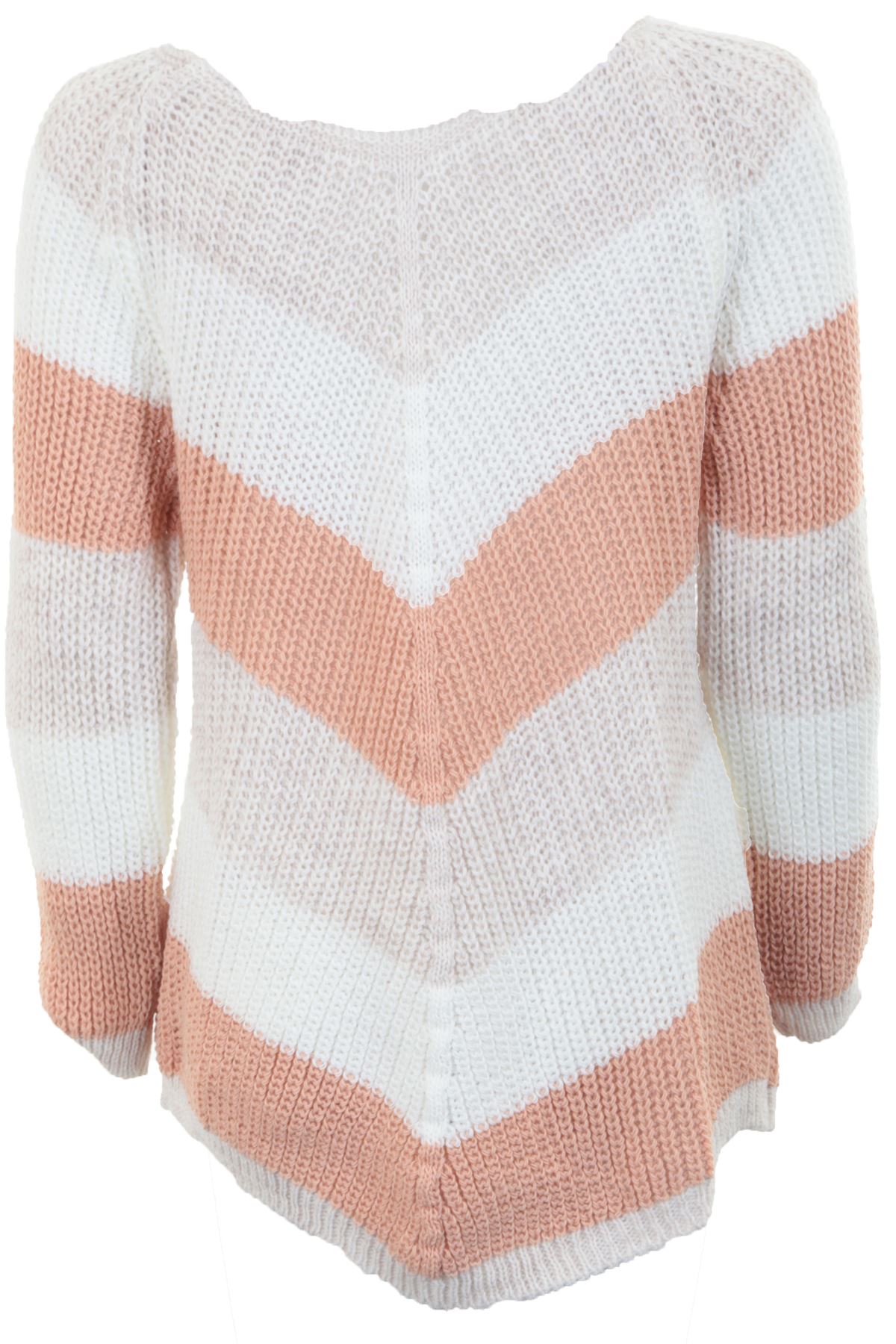 Ladies Long Sleeve Cable Knit Stripe Oversized Curved Hem Jumper Sweater Top