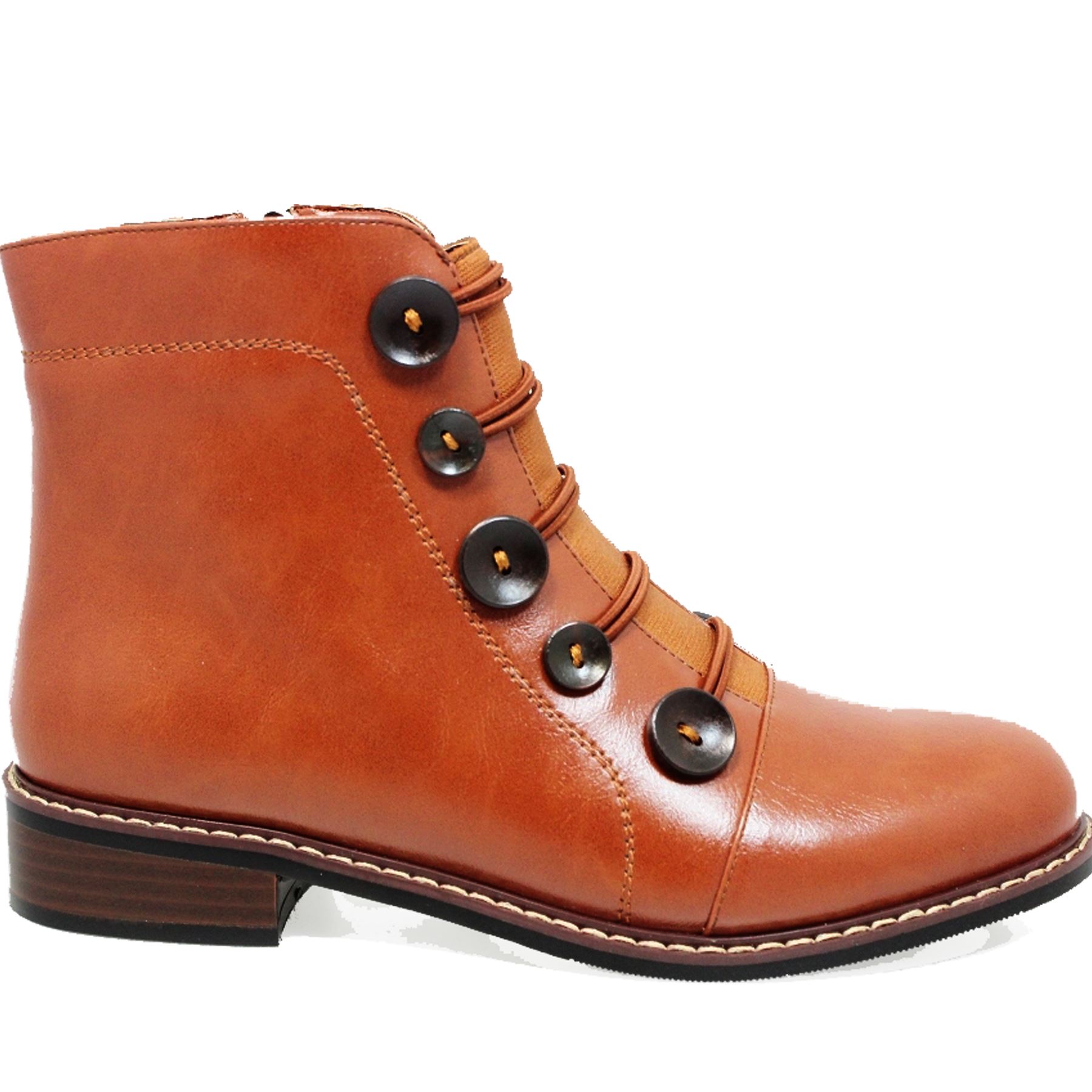 GLC649 Sinead Side Zipper Faux Leather Elasticated Ankle Button Boots