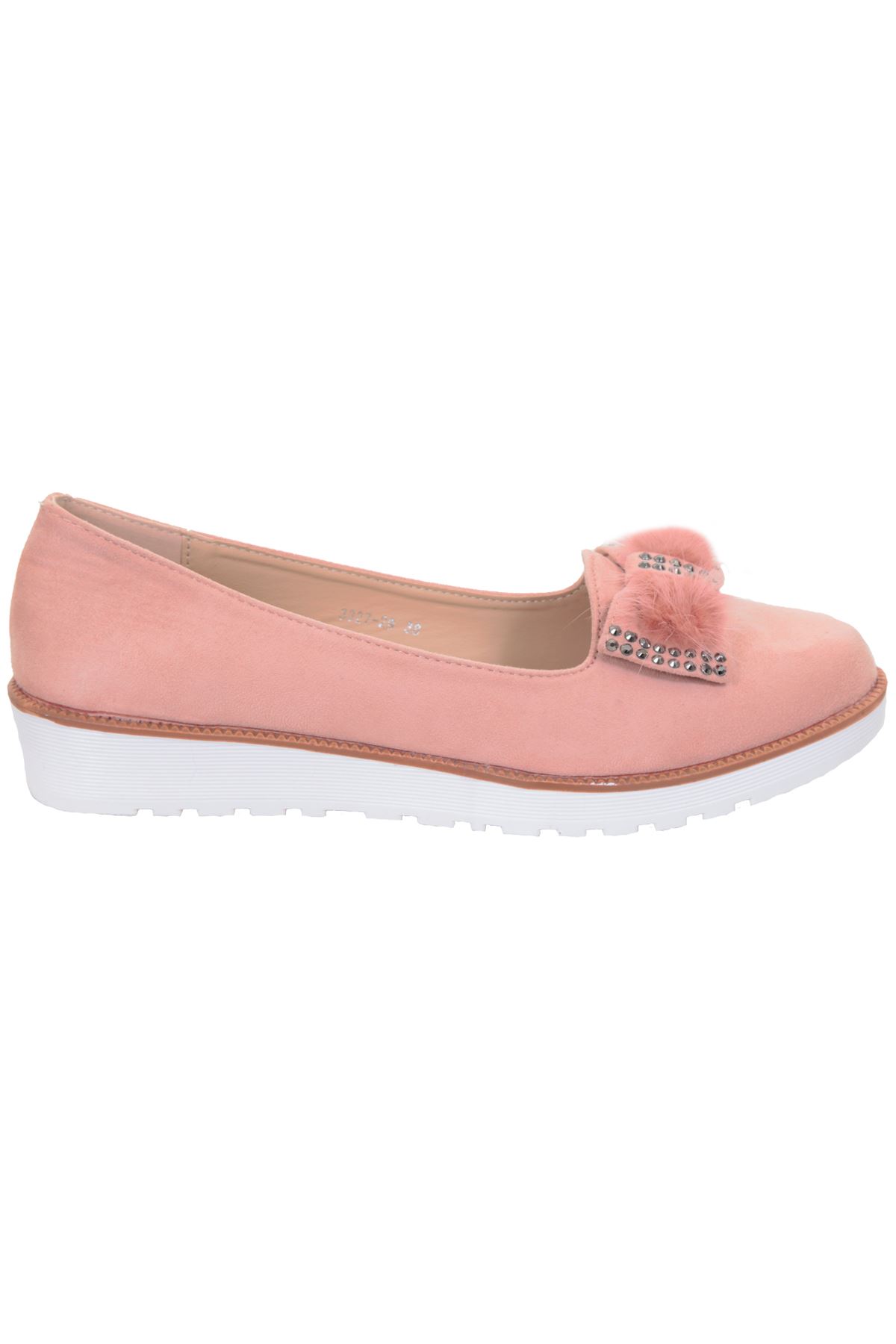 Women’s Dolly Pumps Diamante Fluffy Fur Bow Suede Slip On Small Wedges Shoes