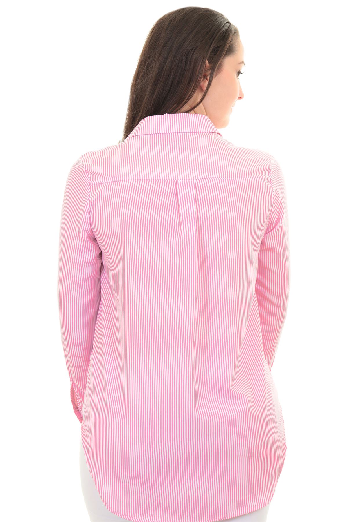 Femmes surdimensionné manches longues rayures et motif floral brodé Boutonné Chemise Chemisier