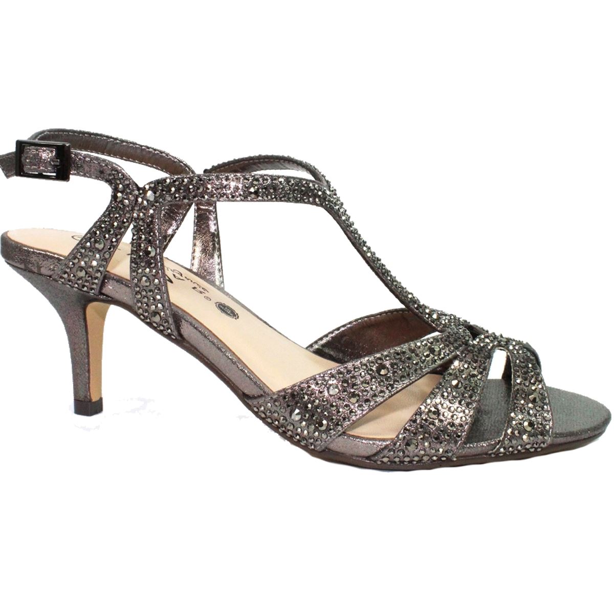 FLR524 Francie Metallic Faux Leather Gemstone Wide Fit Low Heels Bag Clutch