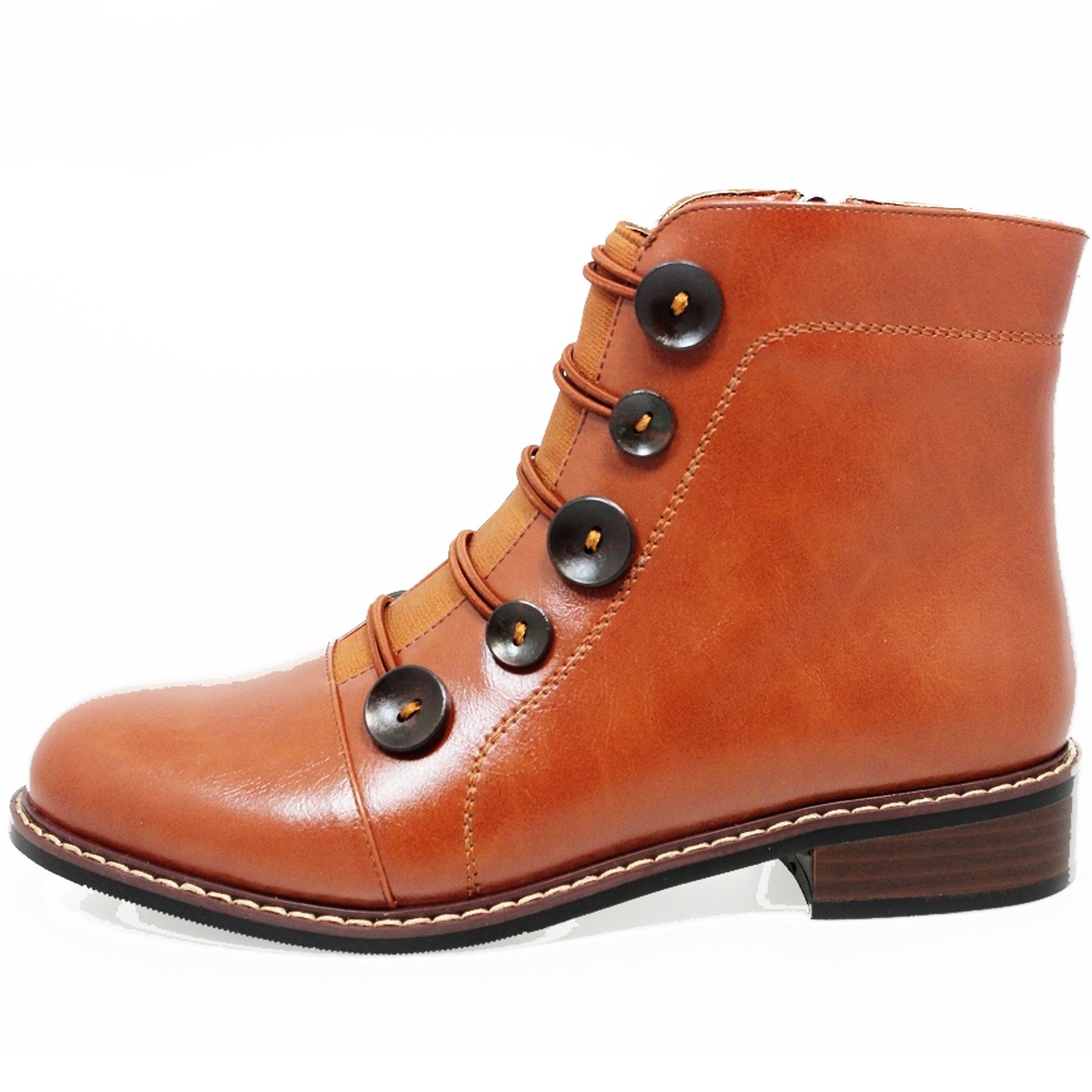 GLC649 Sinead Side Zipper Faux Leather Elasticated Ankle Button Boots