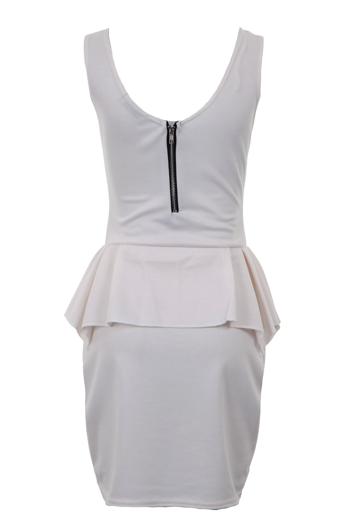 Femmes sans manches zip Maj U cou Mesdames Peplum robe courte moulante équipée