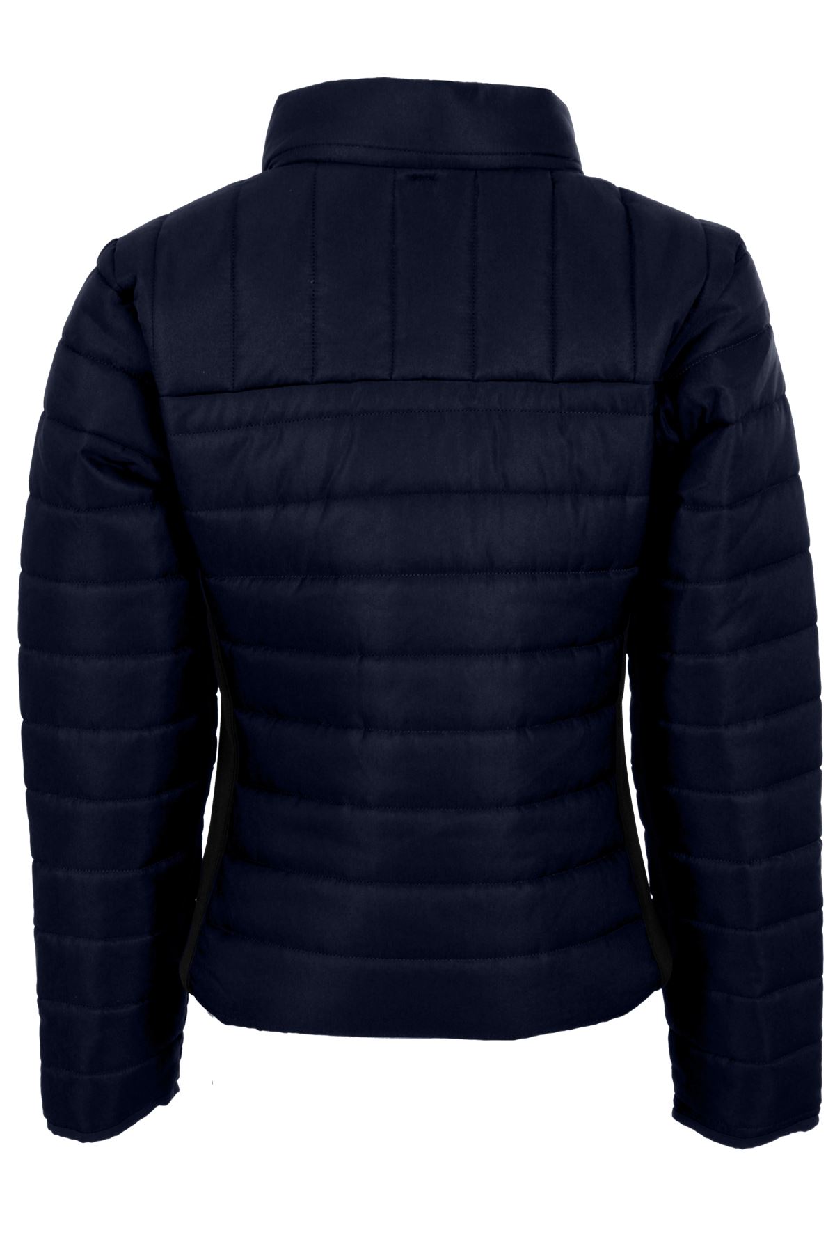 Womens Elastic Sides Quilted Padded Popper Collar Warm Lined Puffer Zipper Coat
