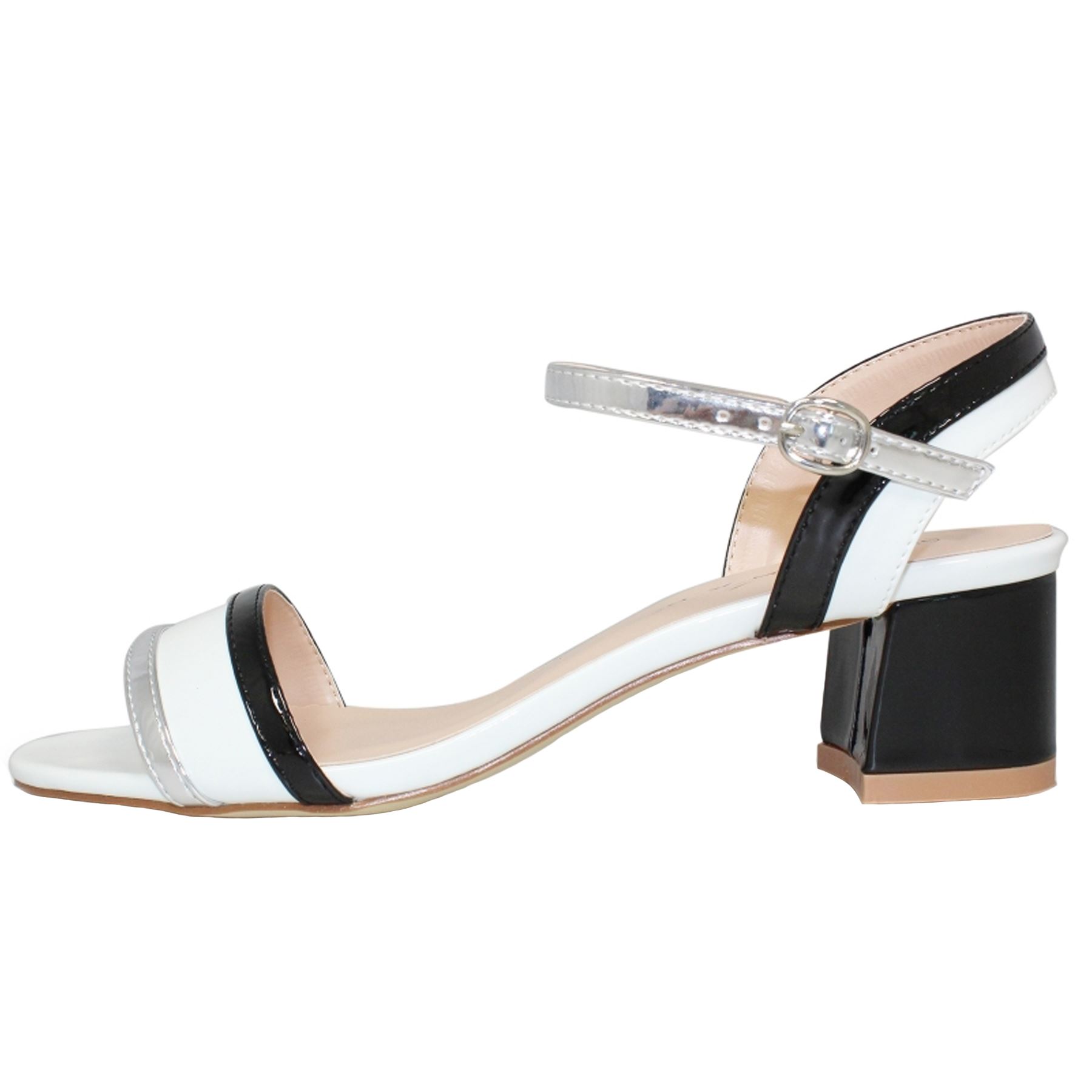 JLH941 Buckle Ankle Strap Peep Toe Marley Block Synthetic Patent Leather Heels
