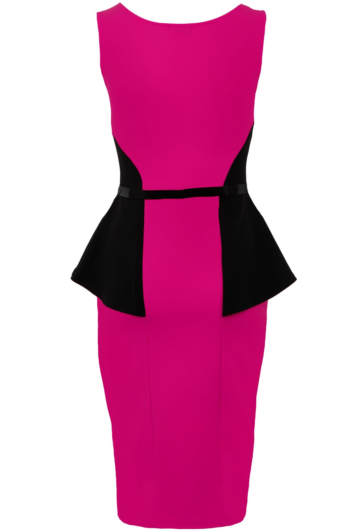 Women/'s Belted Sleeveless Wrap Peplum Lace Contrast Ladies Bodycon Dress