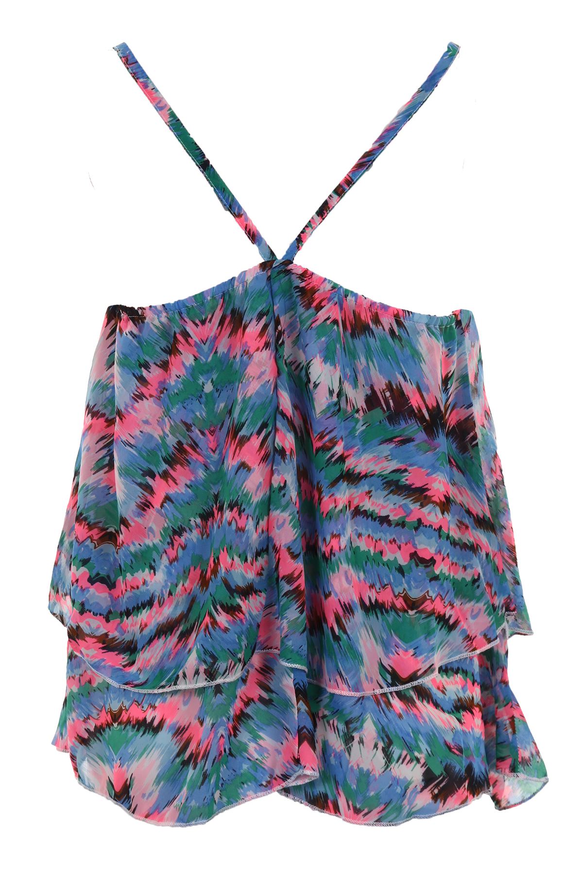 Women/'s Layered Strappy Frill Chiffon Crop Floral Print Ladies Cami Vest Top