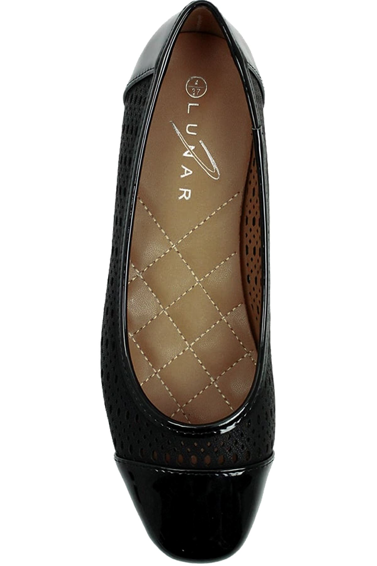 JLY038 Harris Ladies Perforated Faux Leather Patent Contrast Low Heel Shoes