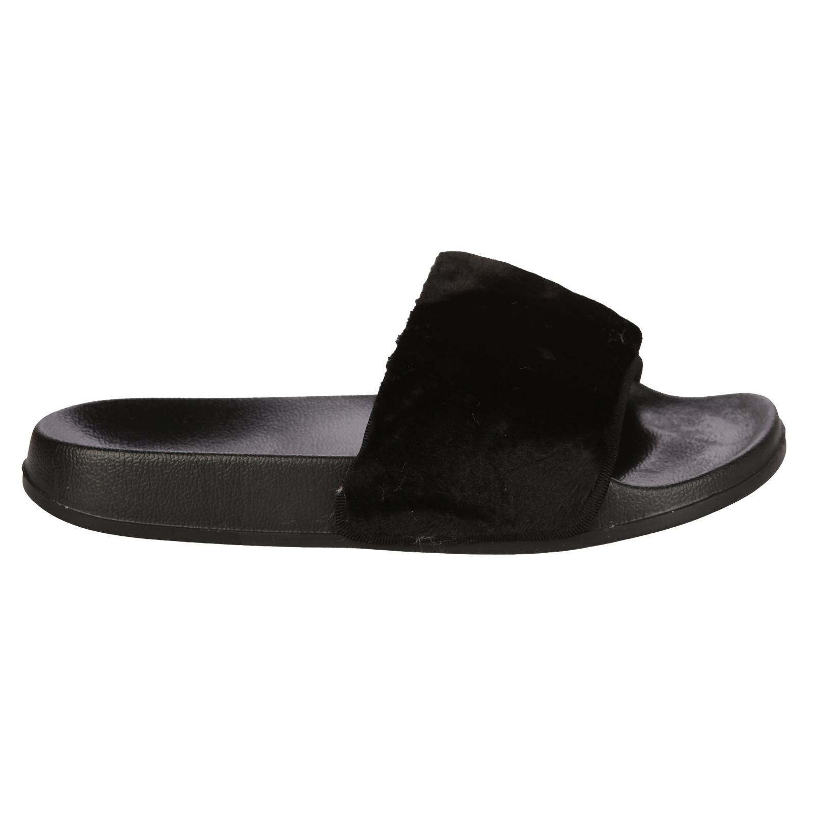 Womens Sliders Slip On Faux Fur Shoes Farrah Rubber Mules Hard Slippers