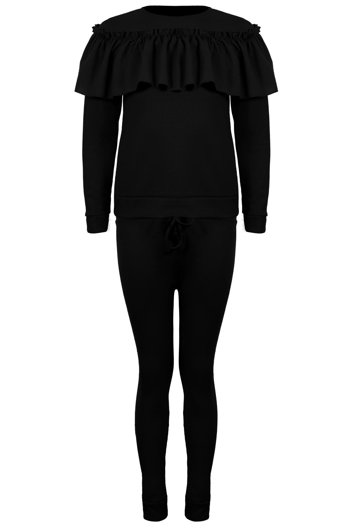 Women/'s Set due pezzi cocktail Ruffle frill Top Manica Lunga Co-Ord Tuta Da Ginnastica