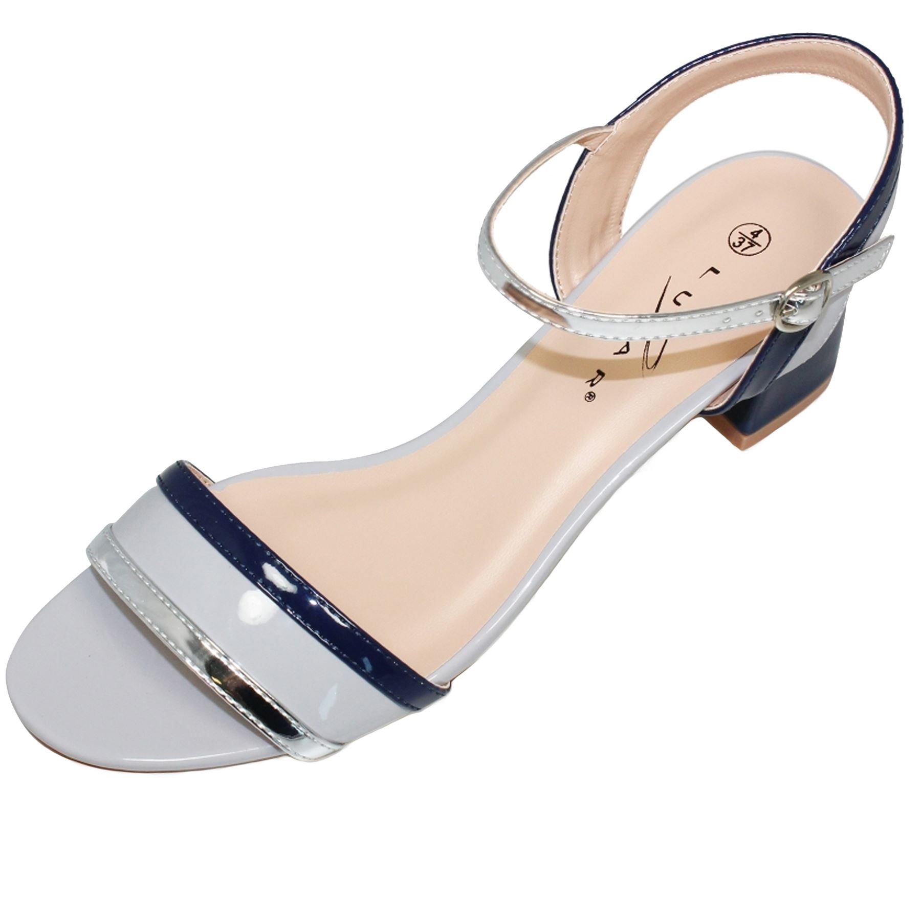 JLH941 Buckle Ankle Strap Peep Toe Marley Block Synthetic Patent Leather Heels