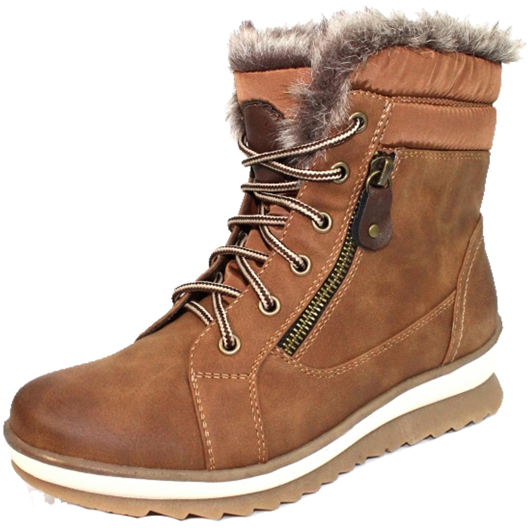 Amelia Zipper Shoe Padded Insole Comfort Faux Fur Lace Up Flat Boots