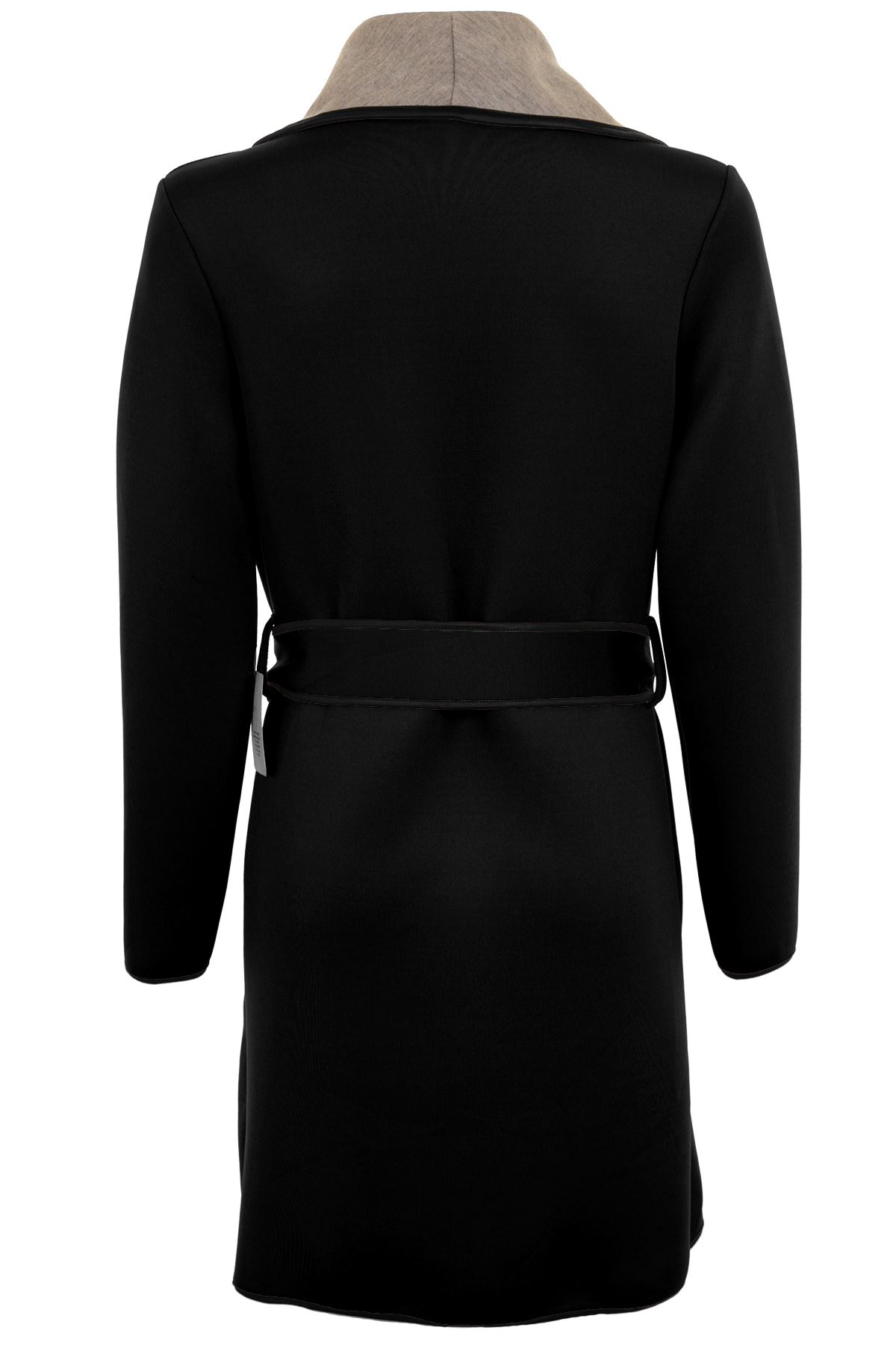 Des Femmes Col PVC gris contraste manches longues tie up belted wrap trench veste