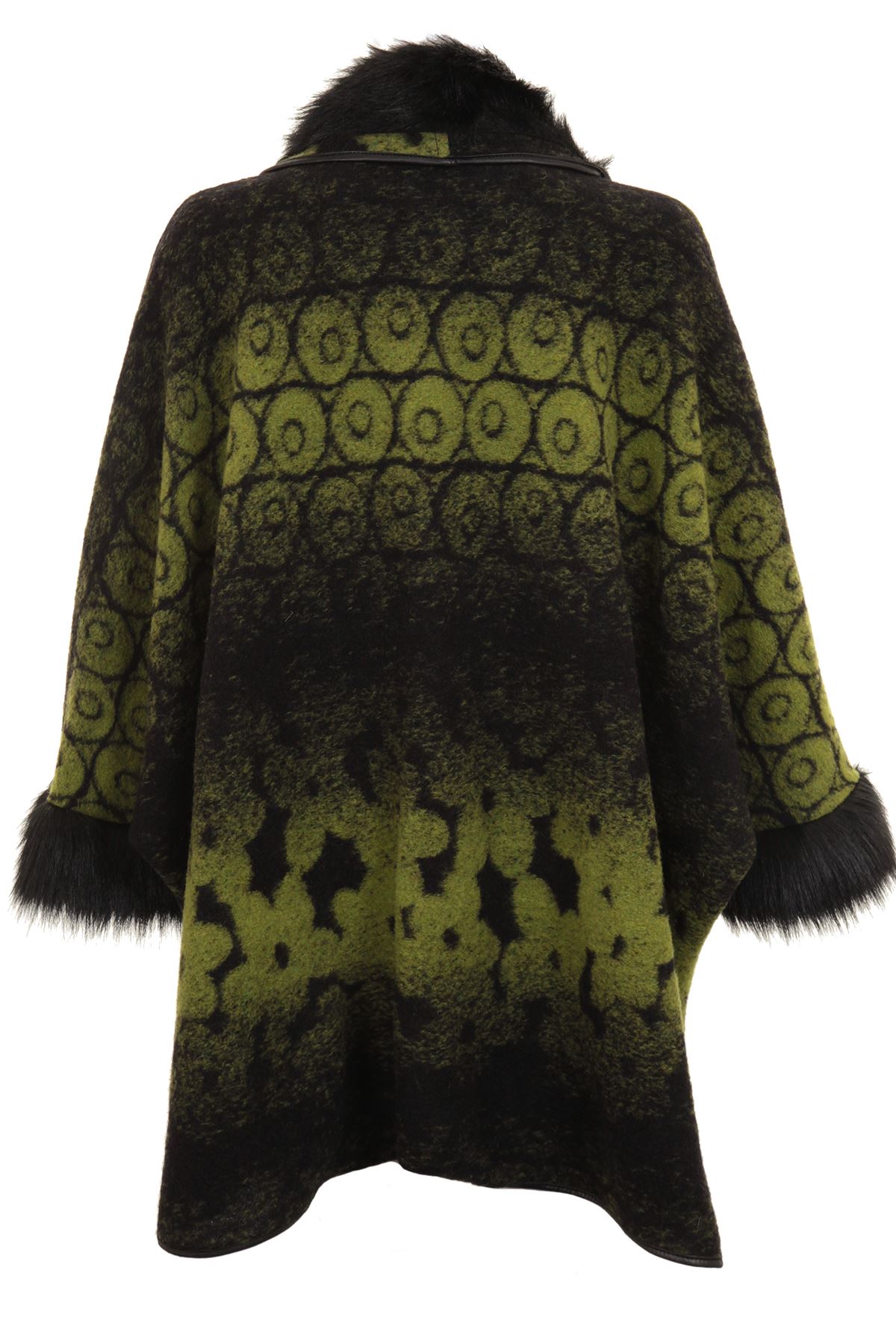 Ladies Batwing Sleeve Fleece Tie Dye Detachable Fur Collar Scarf Cape Jacket