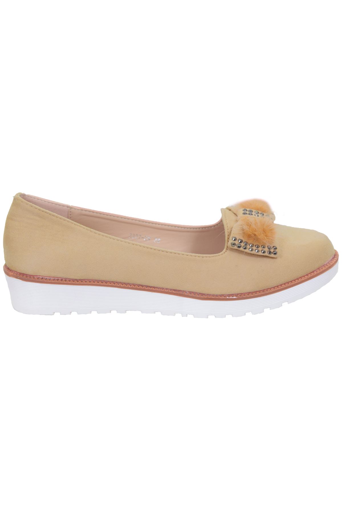 Women’s Dolly Pumps Diamante Fluffy Fur Bow Suede Slip On Small Wedges Shoes
