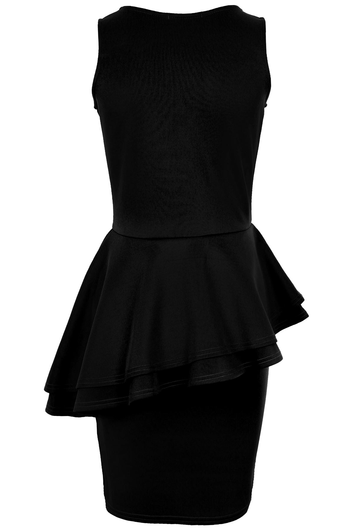 Women/'s Double Peplum Side Slanted Frill Sleeveless Ladies Bodycon Party Dress