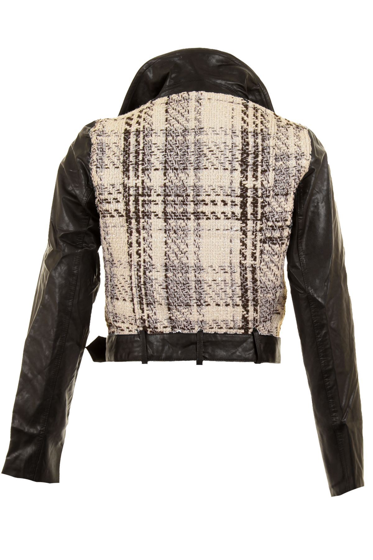 Ladies Knitted Black White PU Leather Belted PVC Biker Women/'s Jacket