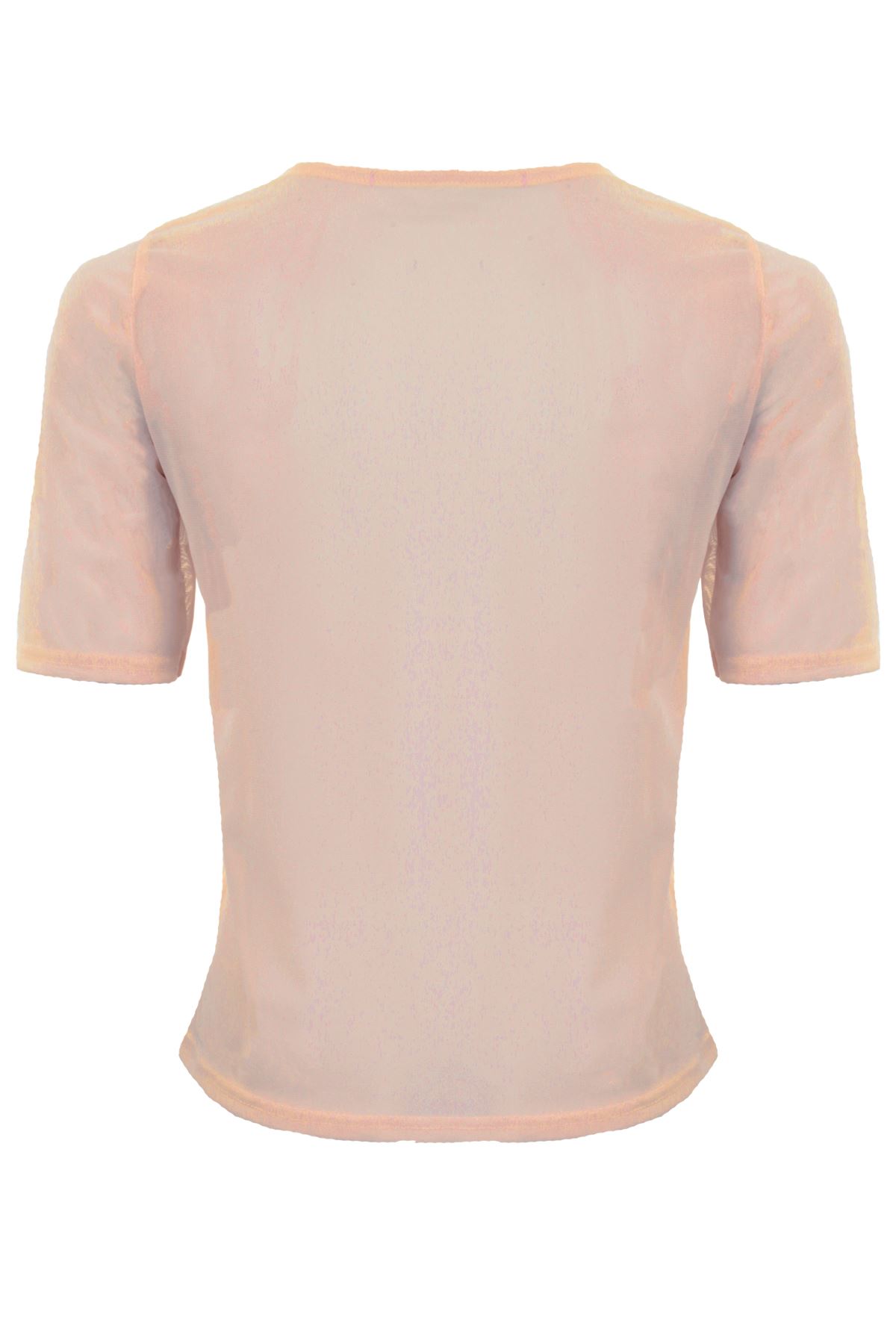 Women’s Mesh See Though Rose Floral Embroidery Short Sleeve T-Shirt Top