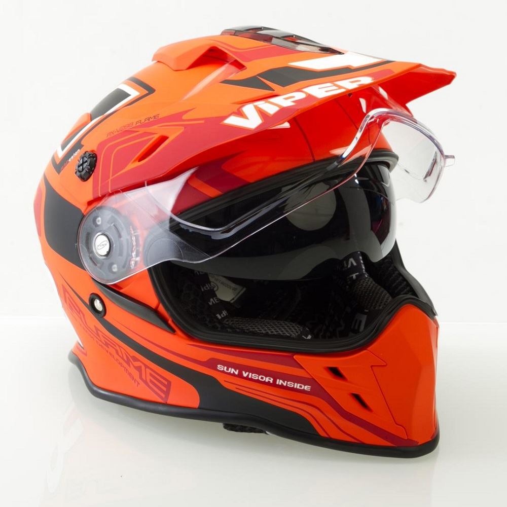 Viper RX-v288 Flame Adventure MX Off Road Motocross Helmet Black Blue Orange Red