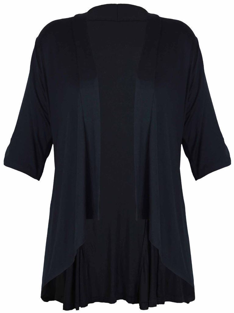 Womens Plain Waterfall Cardigan Top Ladies Turn Up 3//4 Sleeve Front Open Top
