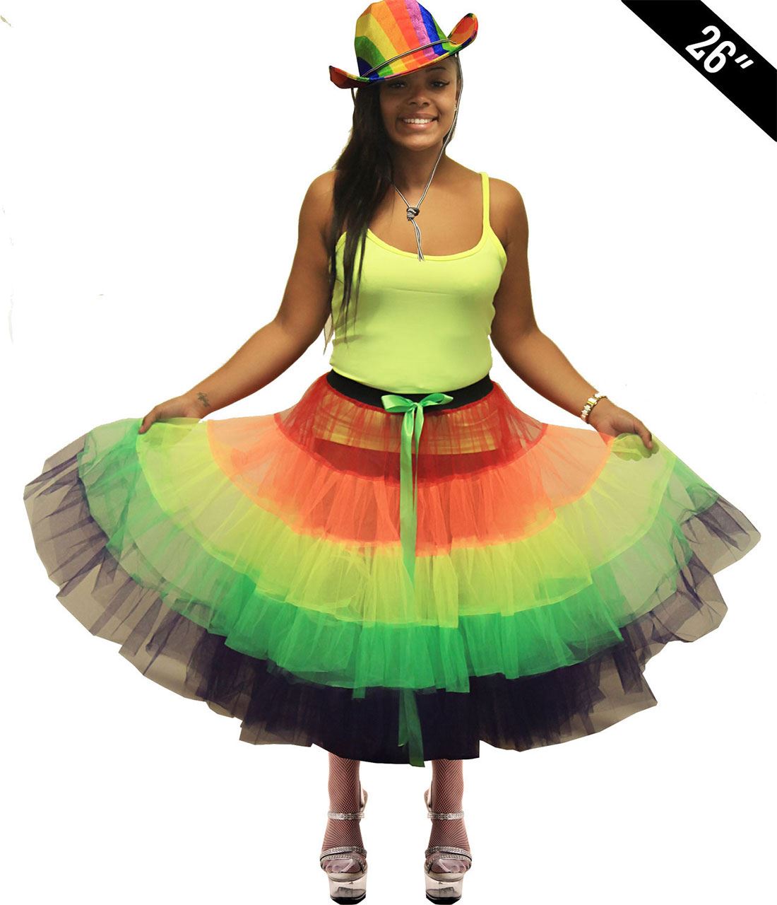 Women Rainbow 5 Tier Petticoat Tutu Skirt Ladies Fancy Gay Pride Hen Party Skirt