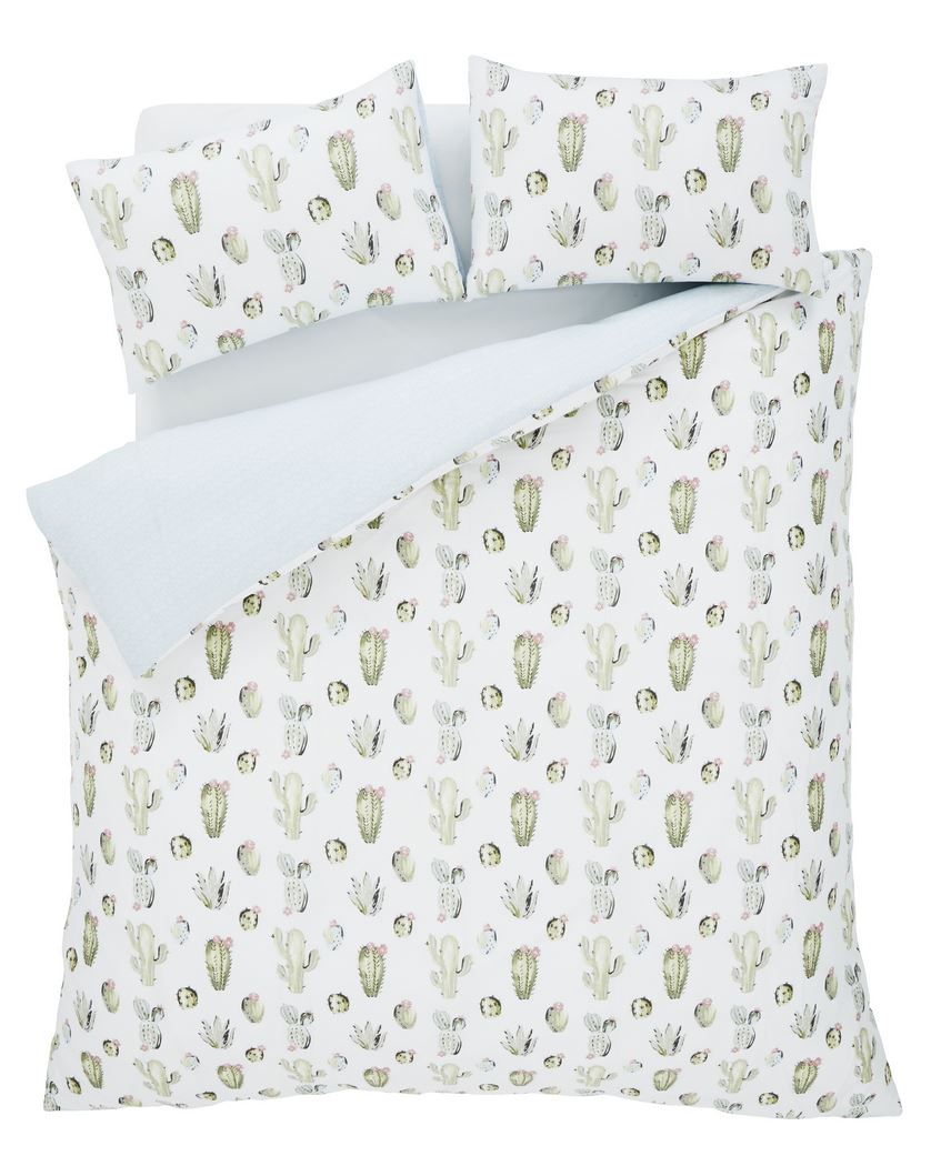 Catherine Lansfield Cactus Duvet Cover Bedding Bed Set Reversible Green