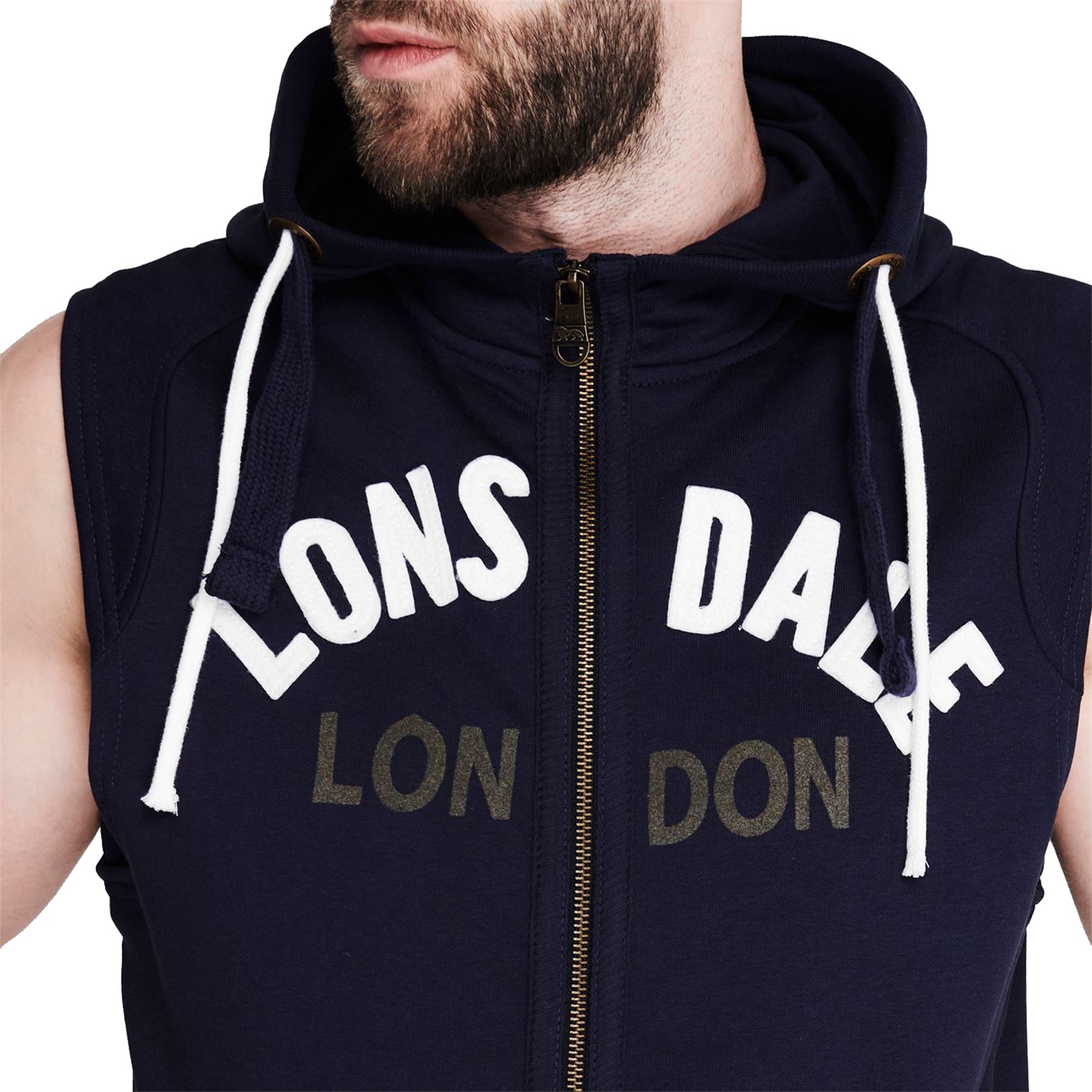 Mens Lonsdale Sleeveless Hoodie Zip Up Hooded Top Gilet Fleece Boxing Jacket