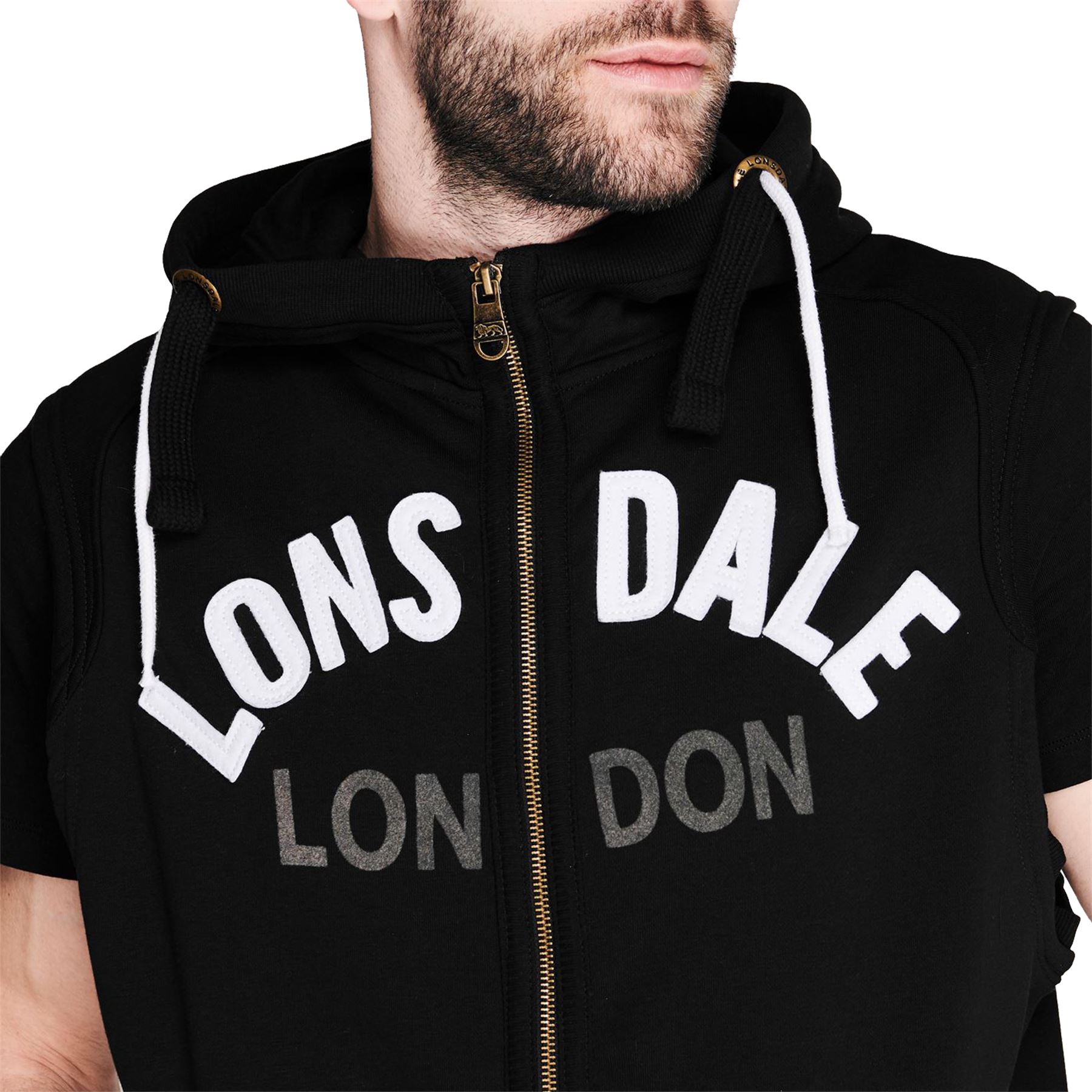 Mens Lonsdale Sleeveless Hoodie Zip Up Hooded Top Gilet Fleece Boxing Jacket