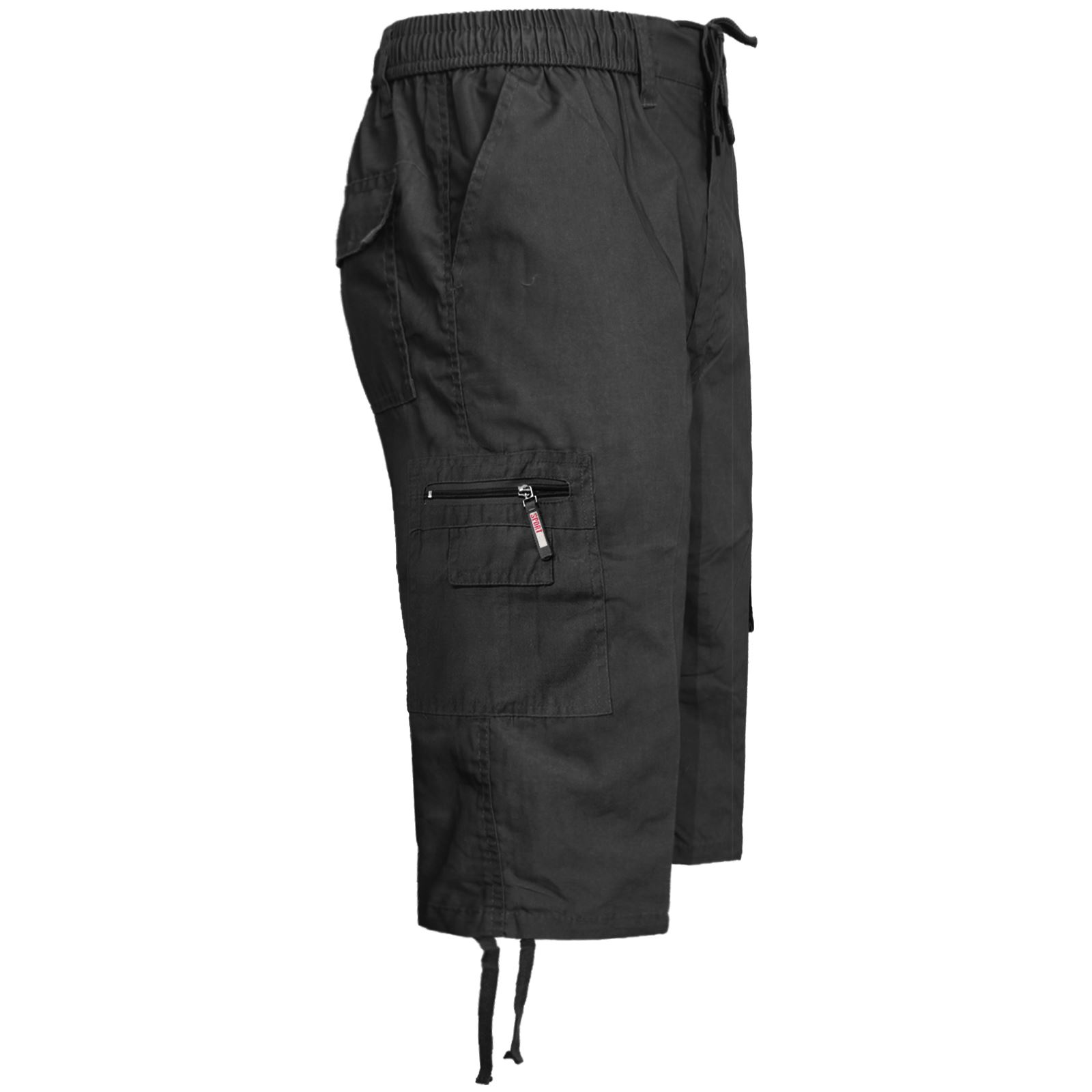 New Mens 3//4 Long Elasticated Shorts Cargo Combat Multi Pocket Summer Gym Pants
