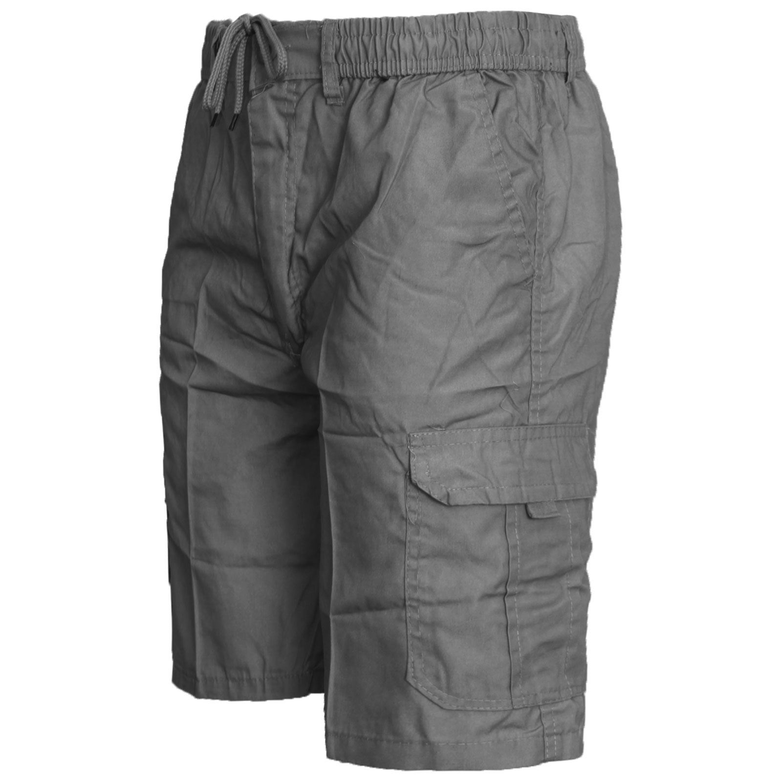New Mens Cargo Shorts Combat Pockets Plain Summer Elasticated Waist Pants M-3XL
