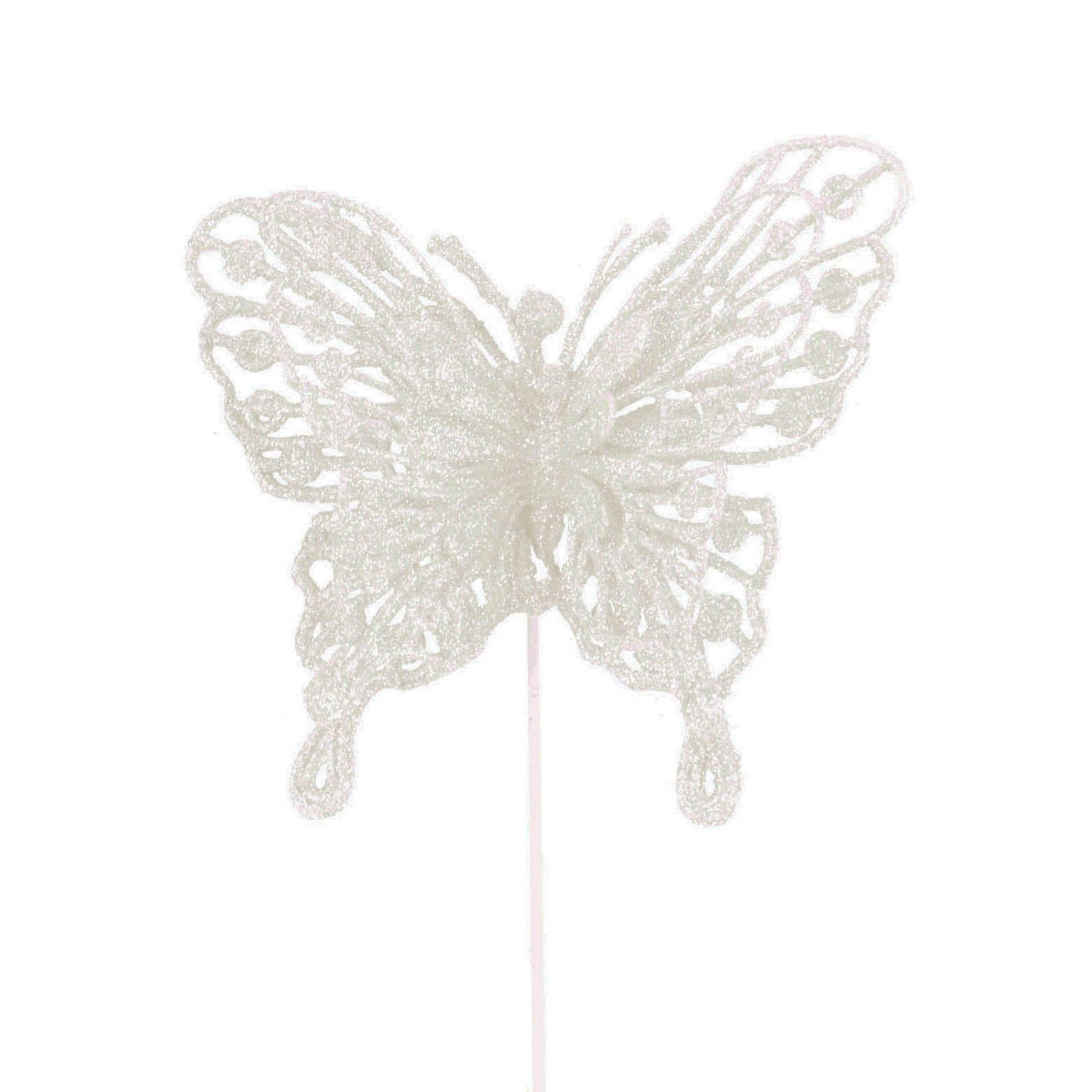 Heavy Glittered Large Double Layer Florist Butterflies Picks Artificial Glittery