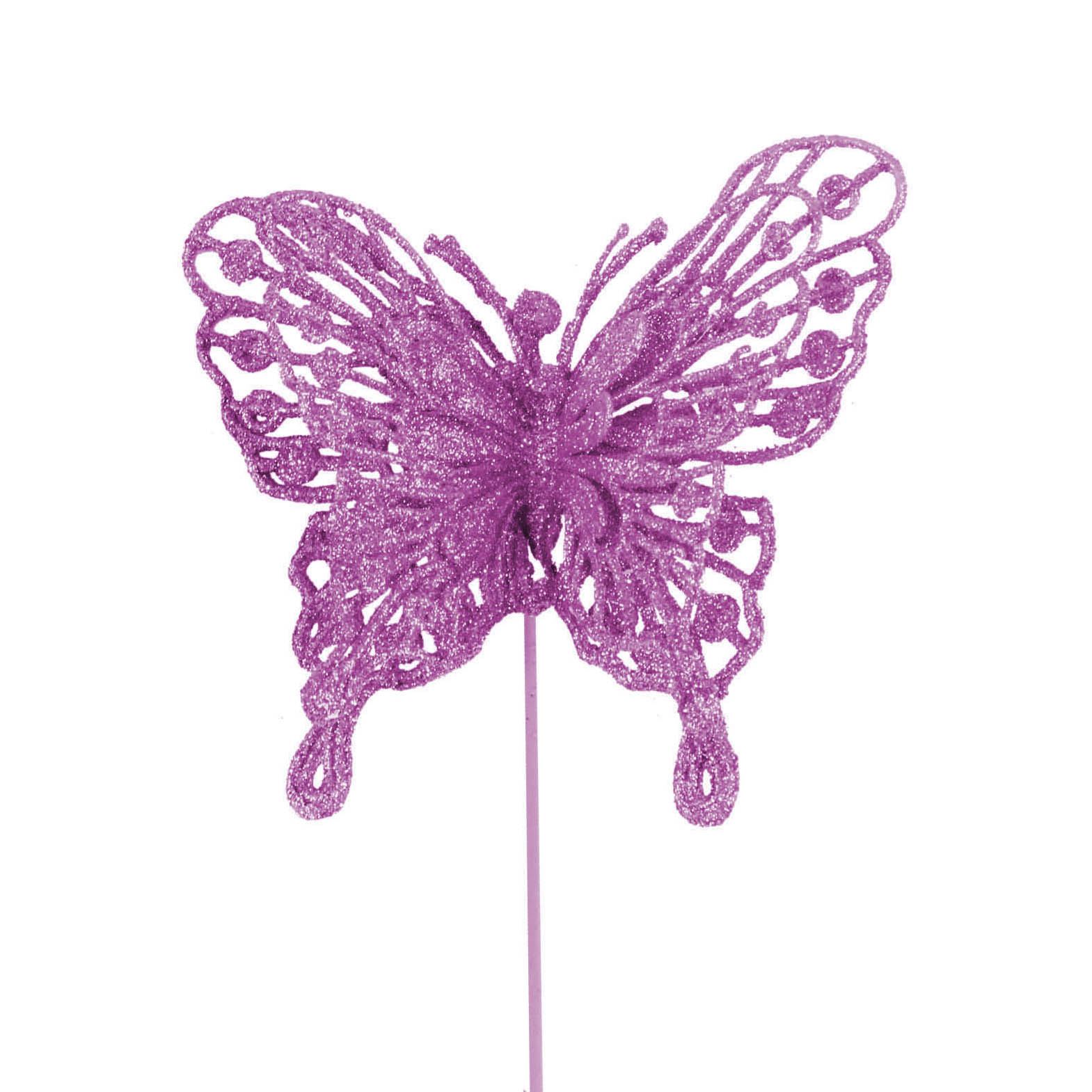 Heavy Glittered Large Double Layer Florist Butterflies Picks Artificial Glittery