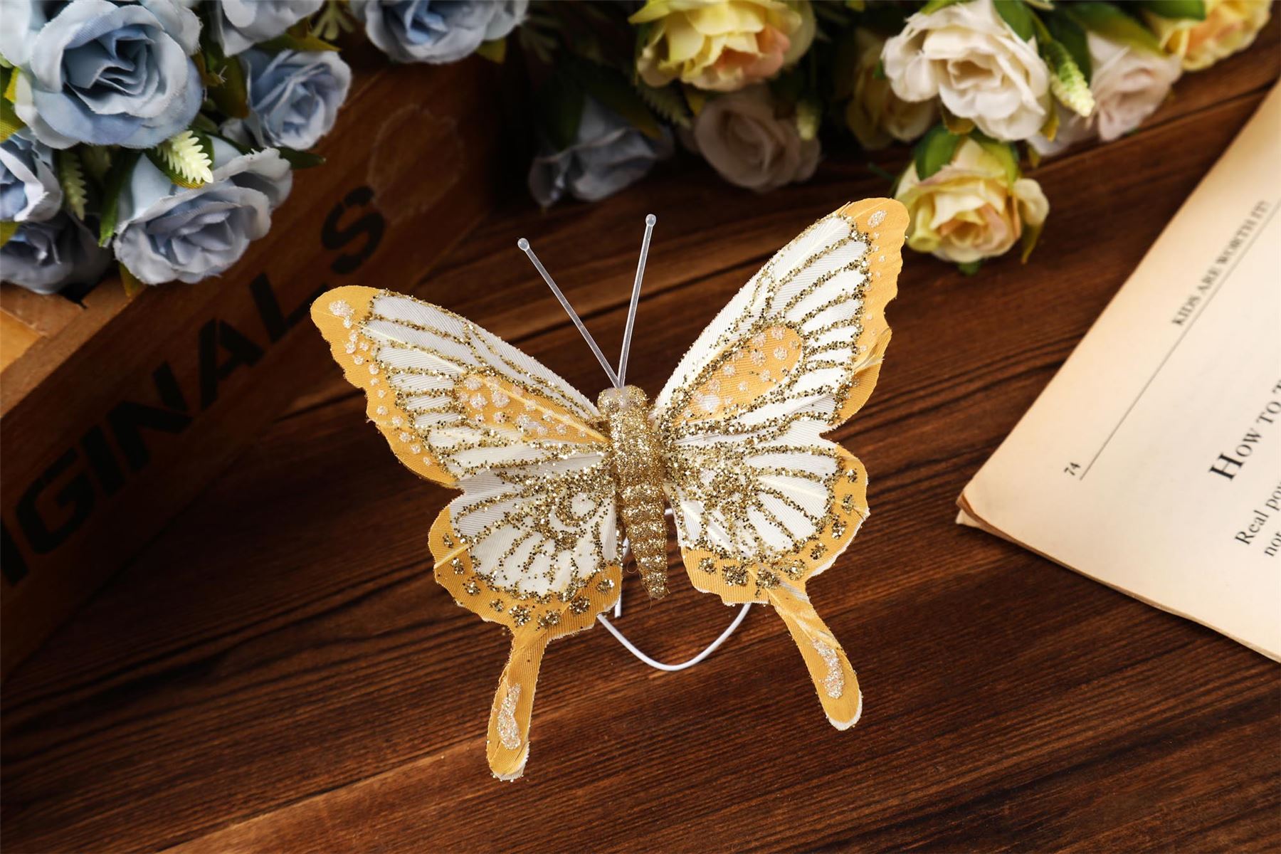 Scatola di 12 grandi garza farfalle-Matrimonio Glitter Albero di clip