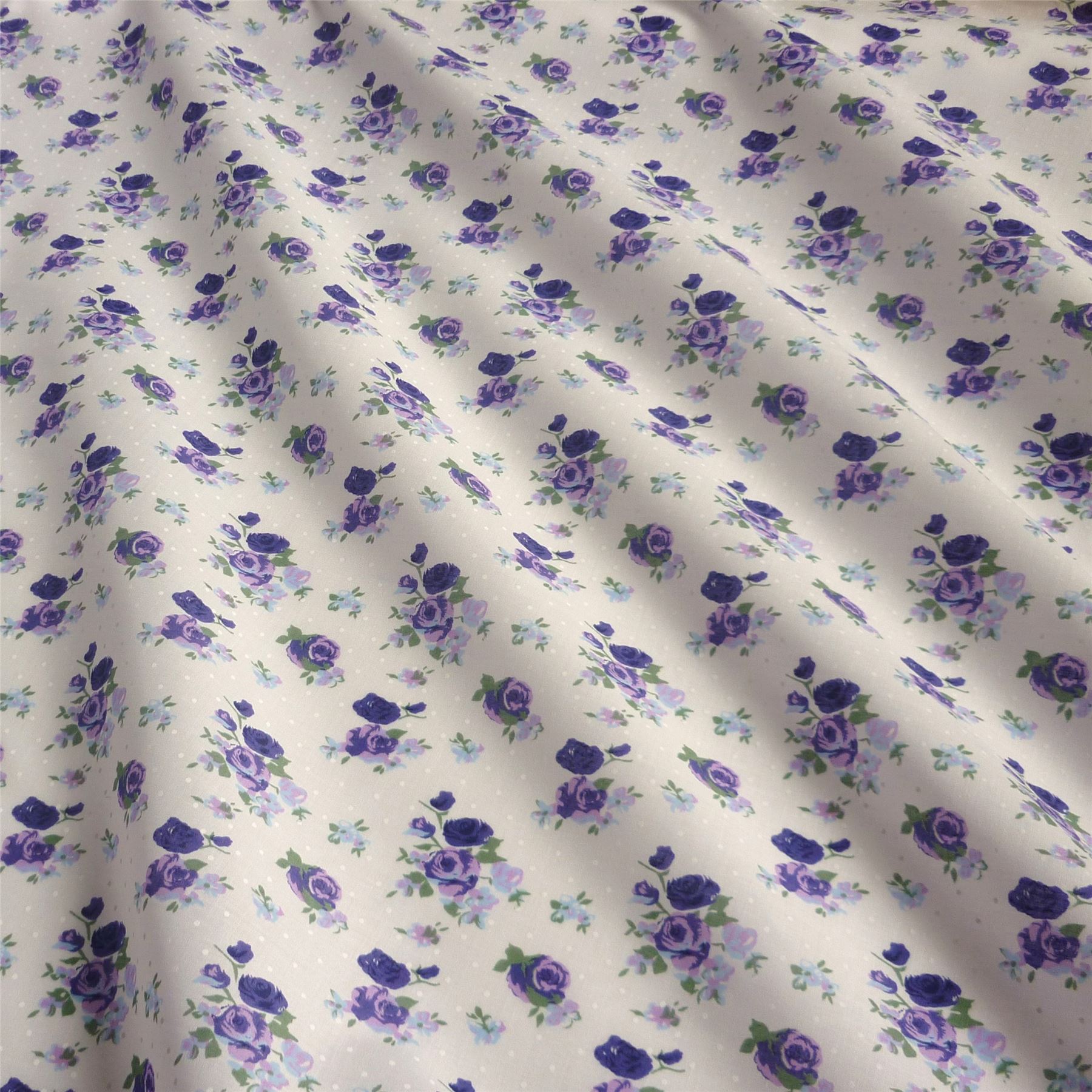 Light Ivory Polka Dot Polycotton Fabric with Roses Various Colours Per Metre
