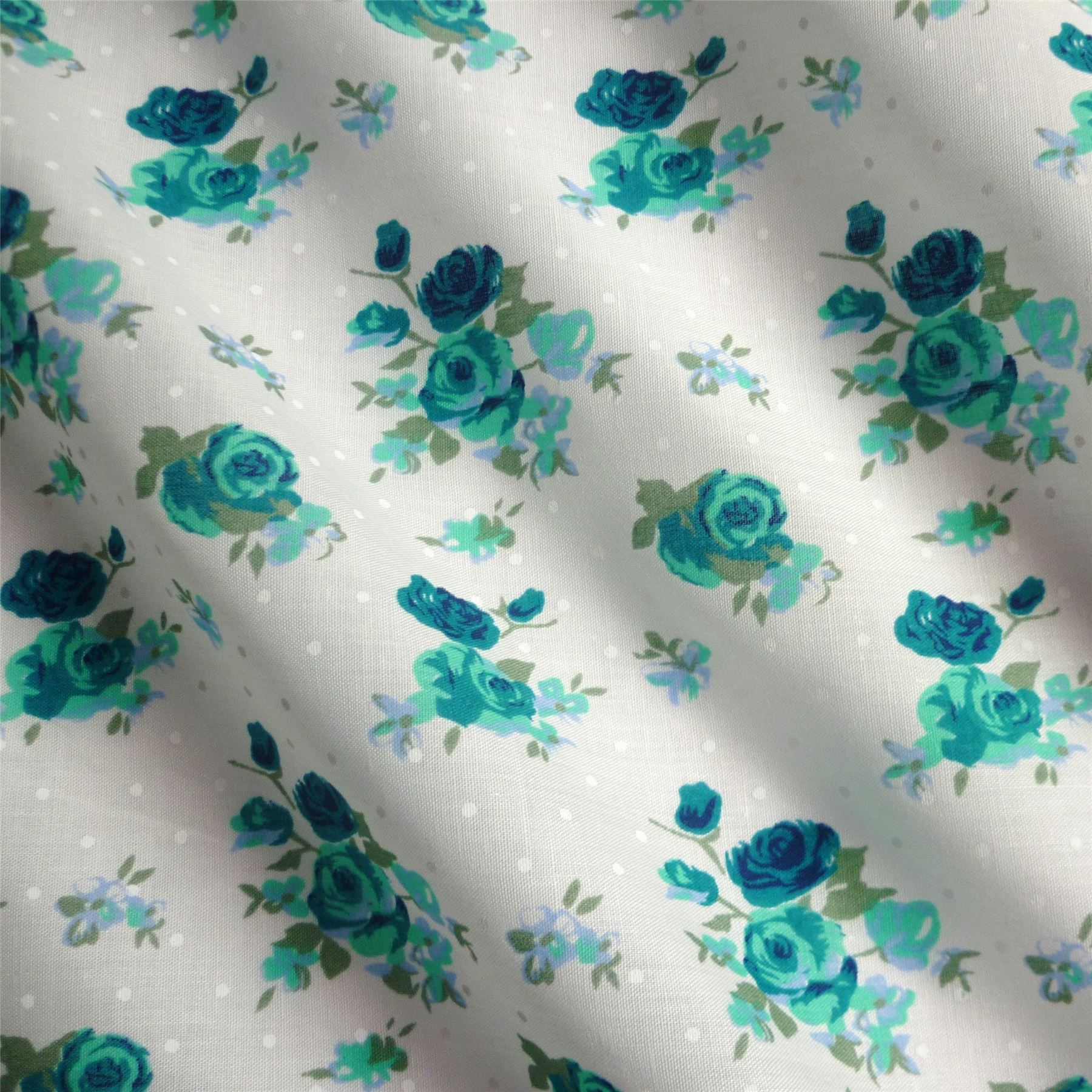 Light Ivory Polka Dot Polycotton Fabric with Roses Various Colours Per Metre