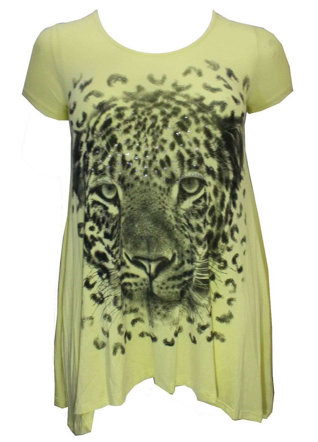Haut femme à manches courtes Tiger face impression inégale ourlet Haut Femmes Taille Plus Parti Top