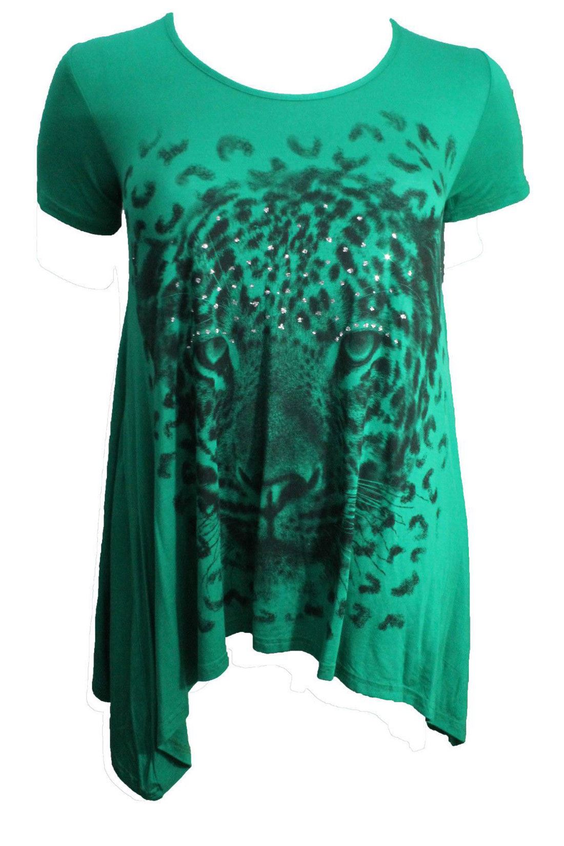 Haut femme à manches courtes Tiger face impression inégale ourlet Haut Femmes Taille Plus Parti Top