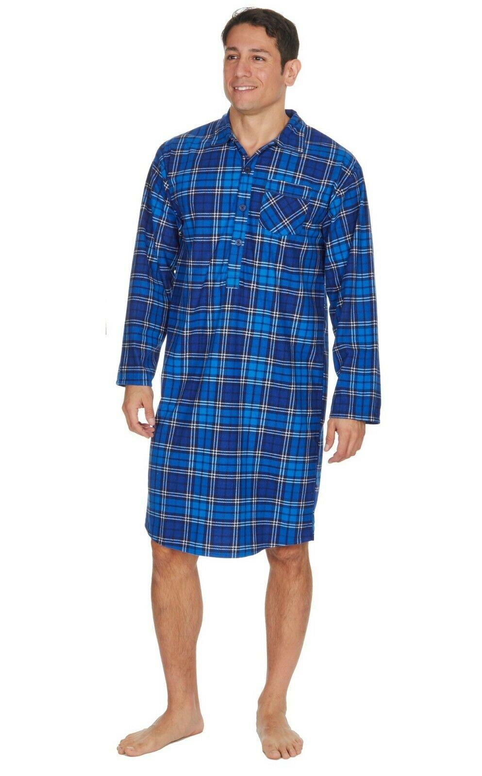 Mens Gents Chaud Doux Thermique Flanelle Carreaux Bleu Chemise De Nuit Pyjama Nuisette