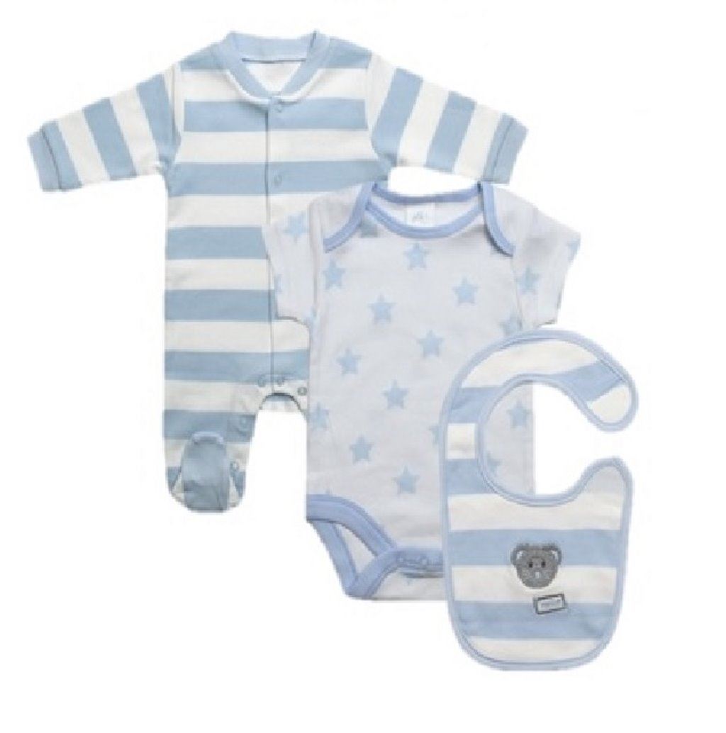 Tiny Baby Boy Clothing 3 pcs Blue Gift 3-8lbs Vest Bib Baby Grow