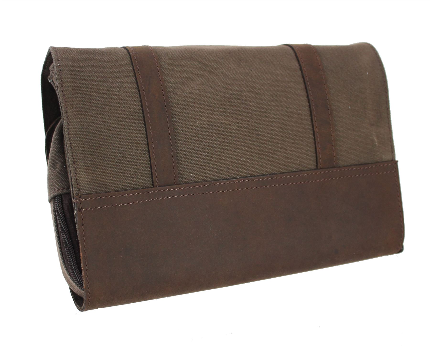 Ashlie Cuir Huilé Cuir et Tissu Gents Hanging Washbag 7010