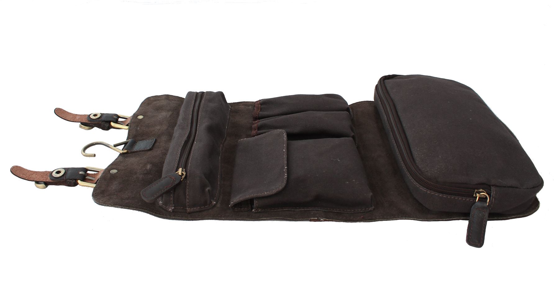 Ashlie Cuir Huilé Cuir et Tissu Gents Hanging Washbag 7010