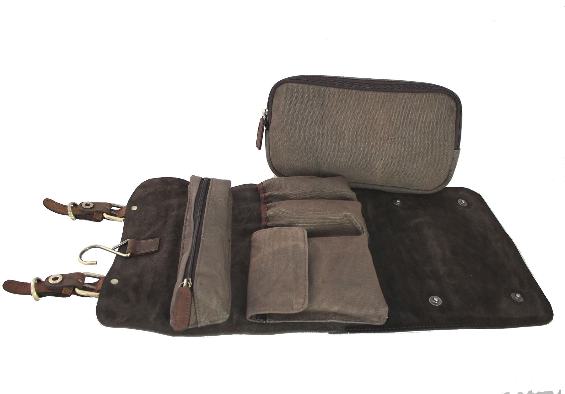 Ashlie Cuir Huilé Cuir et Tissu Gents Hanging Washbag 7010