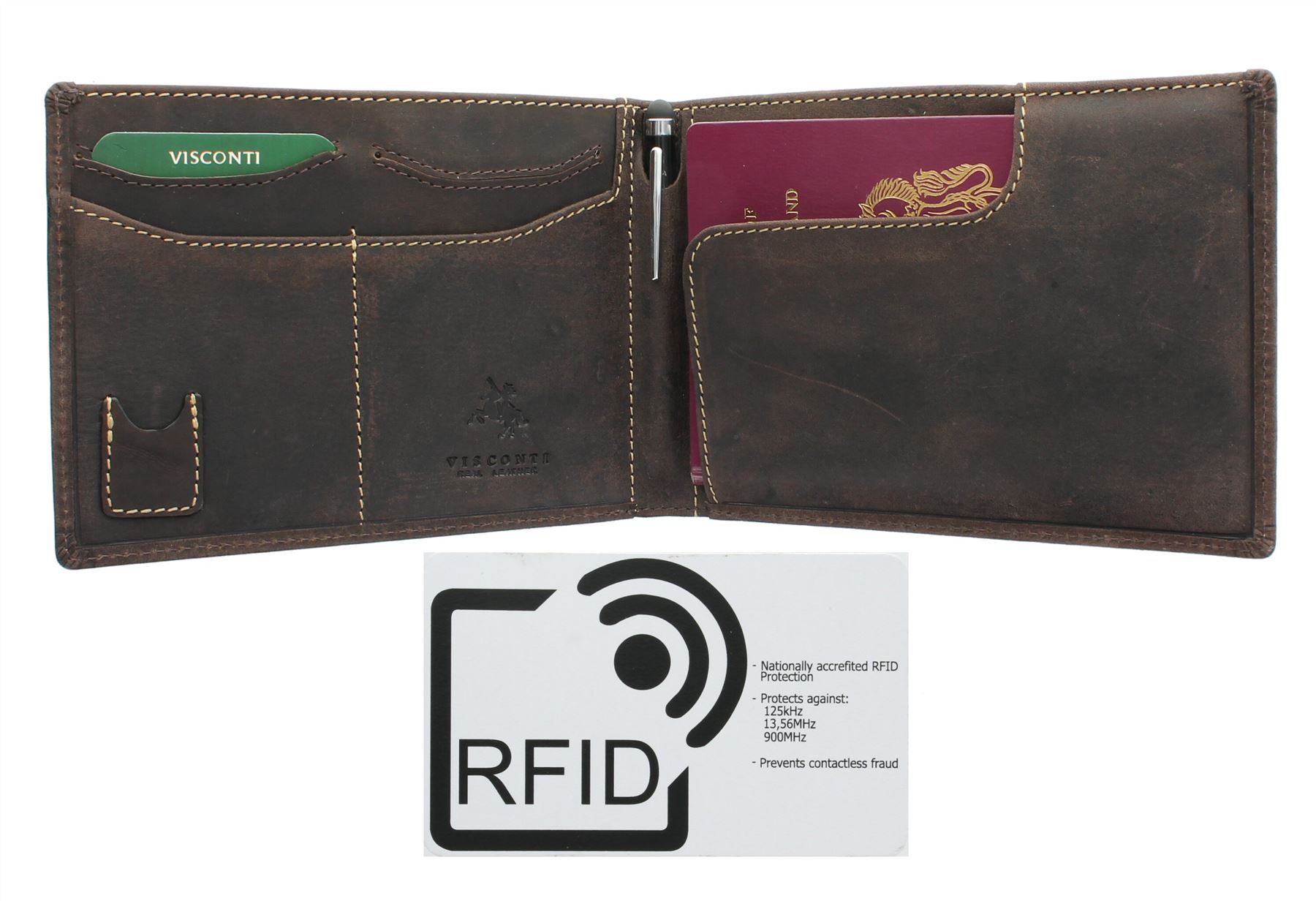 Visconti Leather JET Passport Travel Wallet With RFID Protection Stylus Pen 726