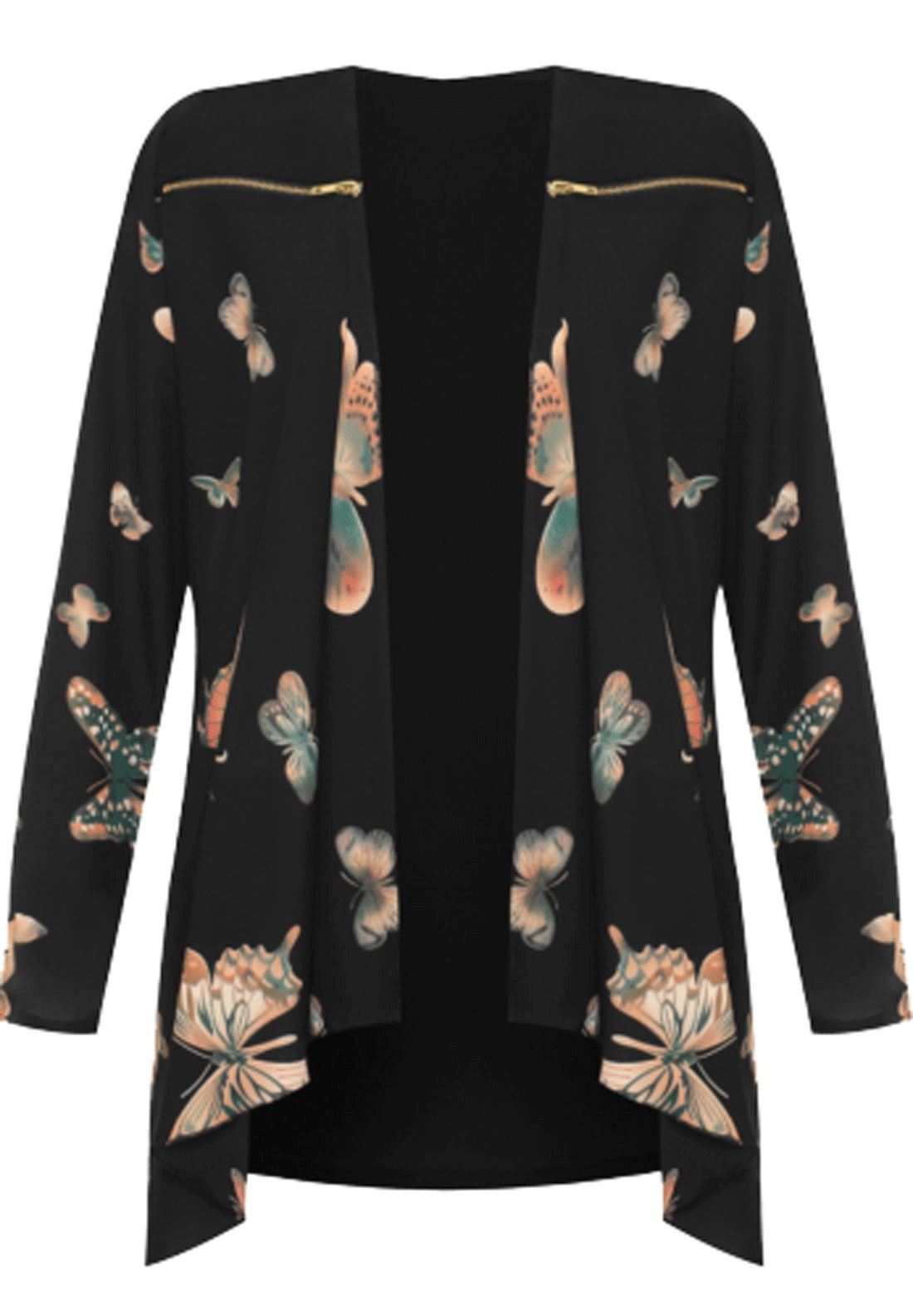 Da Donna Completo manica farfalla Stampa Cascata Giacca Donna Cardigan Con Zip a Tracolla